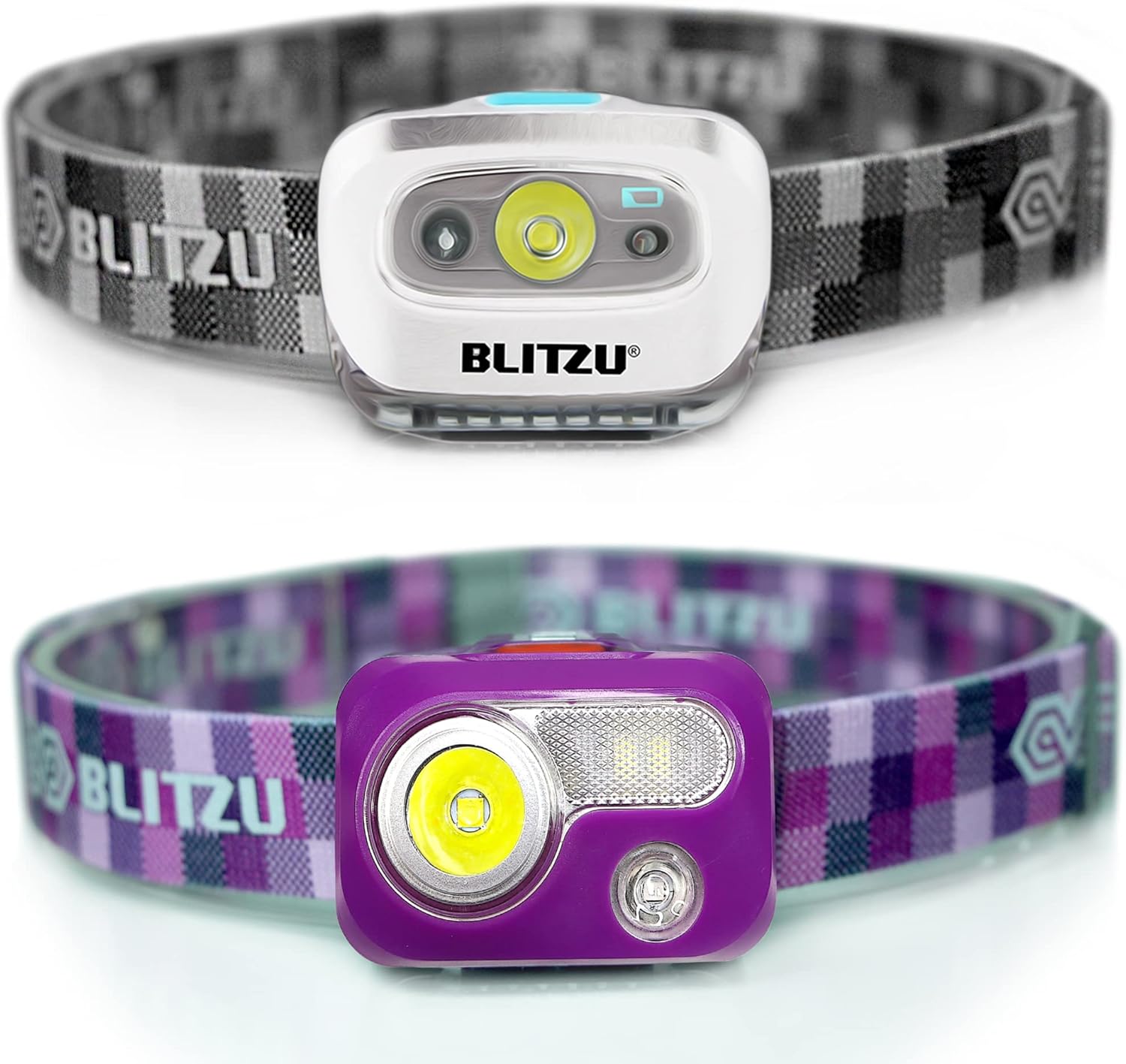 BLITZU Battery Powered LED Headlamp White Color + USB Rechargeable Headlamp Purple Color