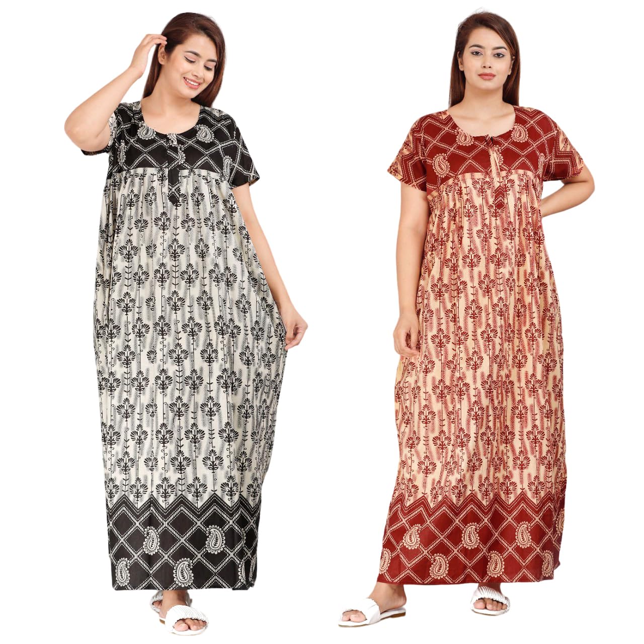 homezilla Women's Cotton Printed Maxi Night Gown | Nighty Combo for Women - Pack of 2-Free Size-picture-52
