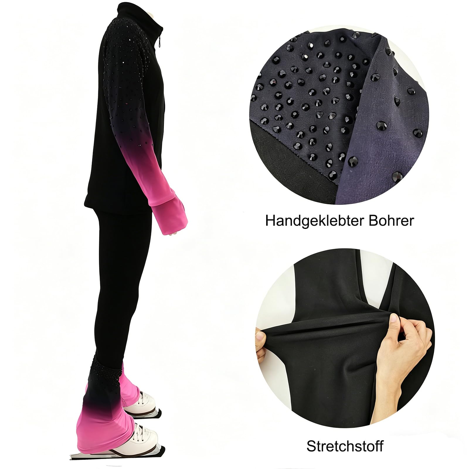 Mädchen Eiskunstlauf Trainingsanzug Farbverlauf Jacke Hose mit Strass-Dekoration Atmungsaktiver Fleece-Stoff Eiskunstlaufbekleidung