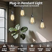 Vista 2 de Kit de luz colgante vintage enchufable con portalámparas colgantes E26/E27 de 1 a 4, luz colgante industrial con interruptores rotativos
