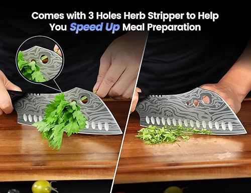 Miniatura 3 de Cuchillo de chef con pelador de hierbas, cuchillo de cocina asiático de 7 pulgadas 3 en 1 combinado con cuchillo de chef, Santoku, Nakiri para