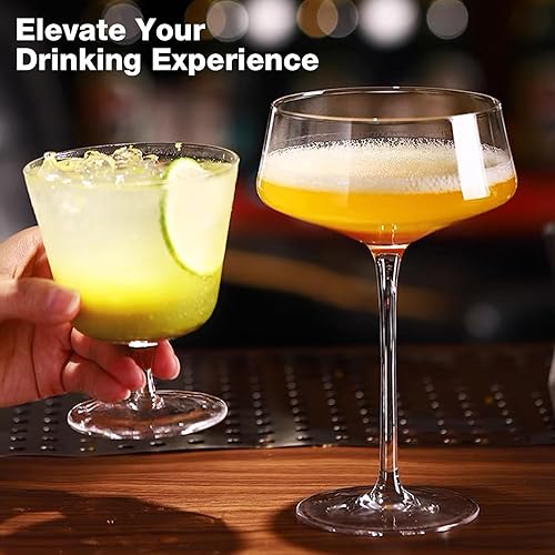 Miniatura 7 de Juego de 4 copas de Martini sopladas a mano, copa Coupe de 8 onzas, copas de cóctel de cristal premium, copa de champán, juego de cristalería