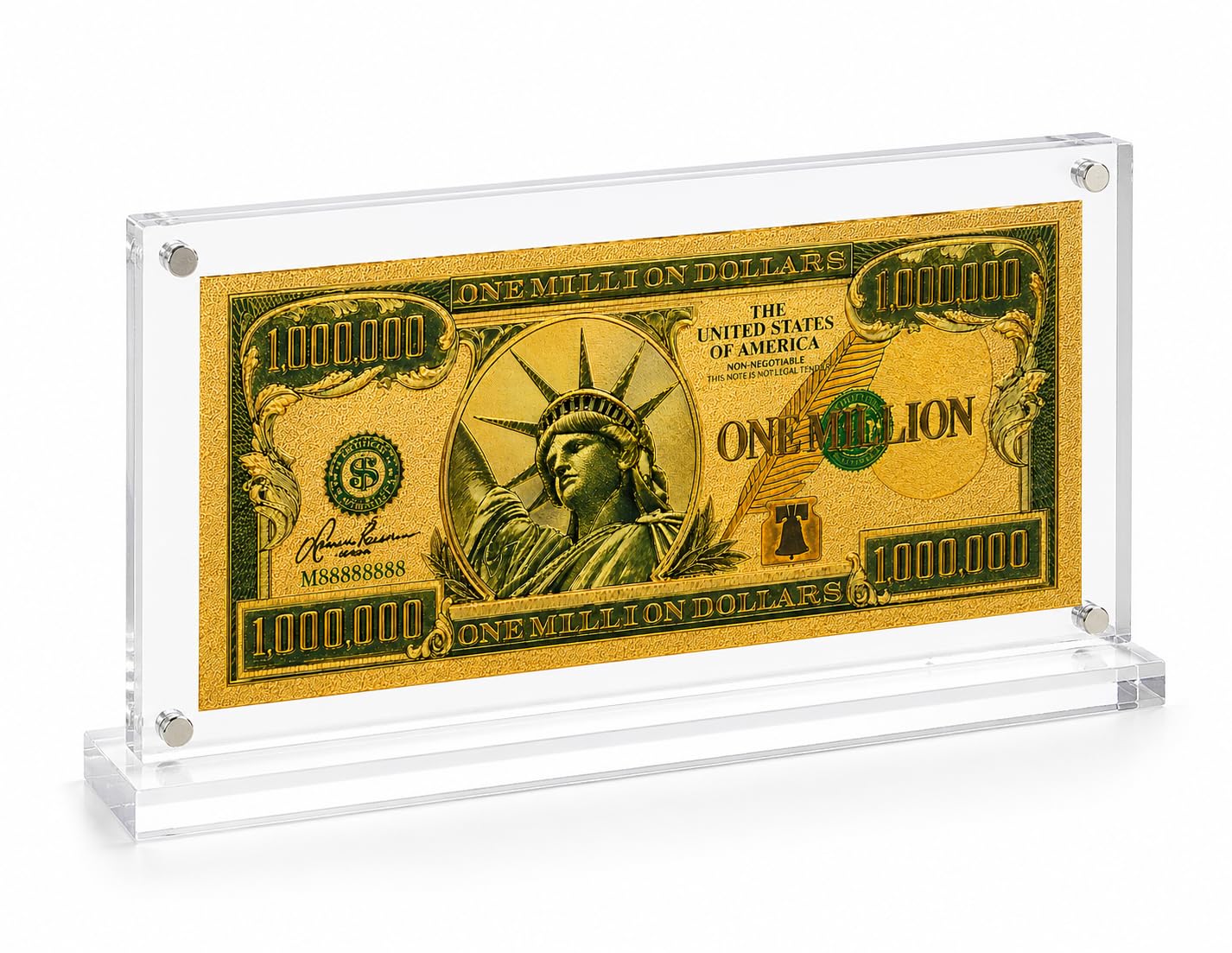 One Million Dollar Gold Foil Bill in Acrylic Display Stand – Novelty Million Dollar Colle…