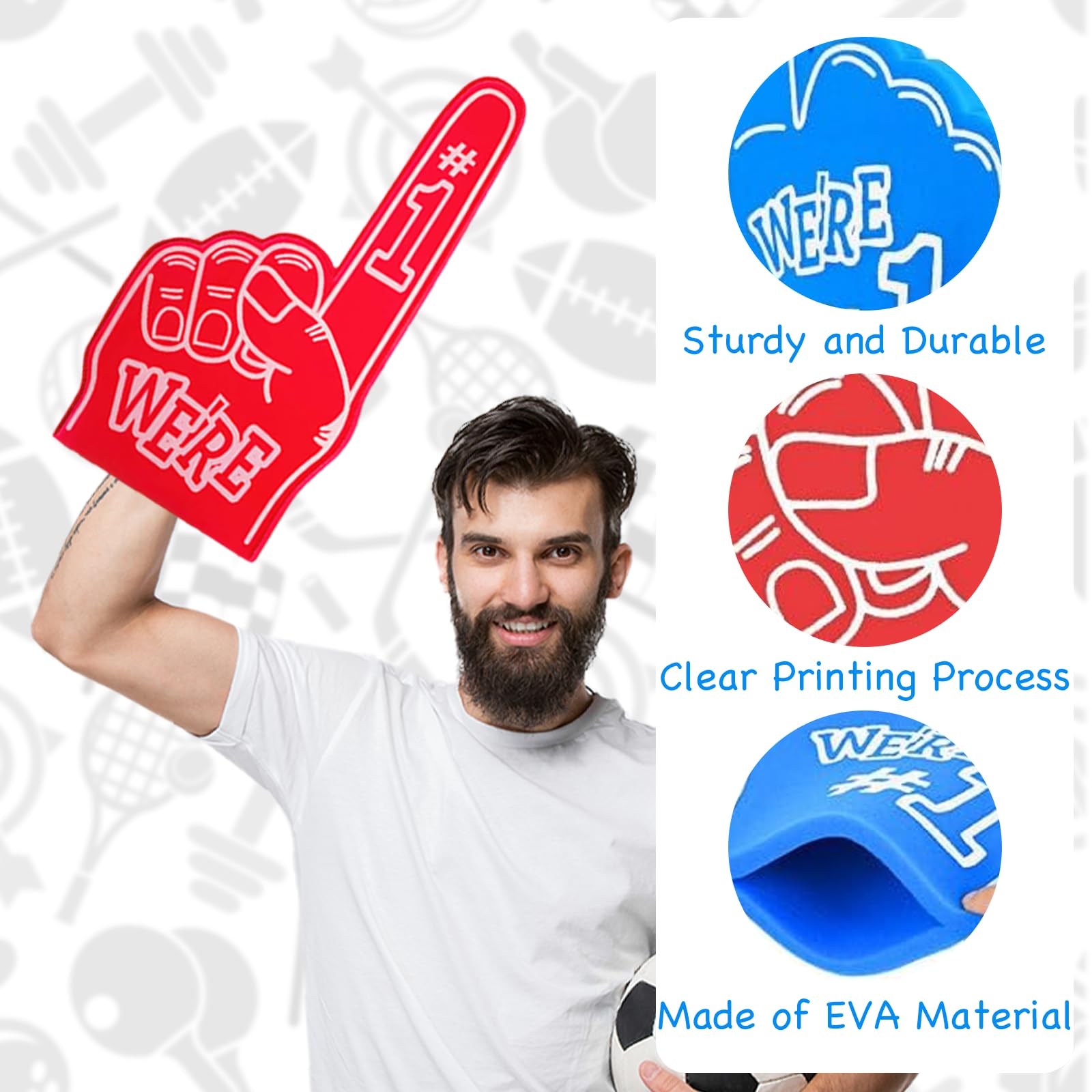 Bettinay 2 PCS Gladiators Foam Finger Blue and Red, Number 1 Giant Foam Hands for Party Props Sports Fan Accessories - Image 4