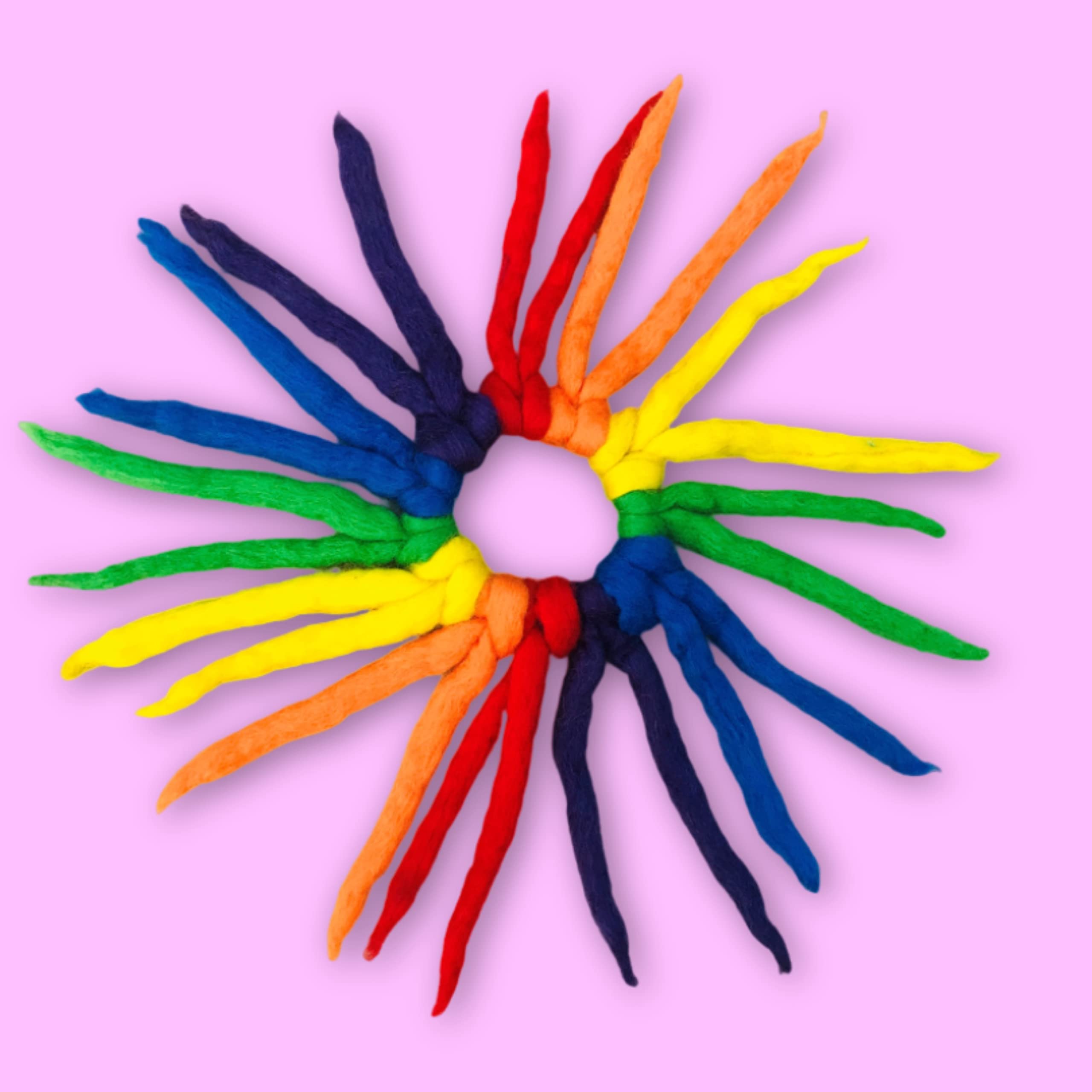 Gay Pride Rainbow Hair Scrunchie -LGBT+ Handmade Felted Wool Dreadlocks for Ponytail