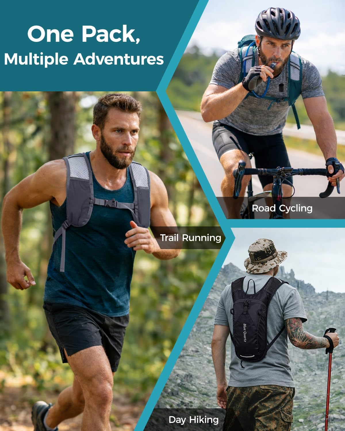 Blue Quartz Hydration Backpack with 2L Water Bladder, Hiking Water Pack with Insulated Compartment for Women Men, Lightweight Running Hydration Vest with Phone Pocket for Cycling, Biking