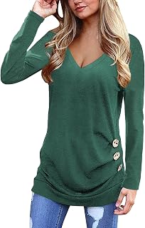 Womens Tops Ladies Long Sleeve Fall Shirts V Neck Casual Blouses Loose Fitting Tees Dressy Clothes Fashion Tunics