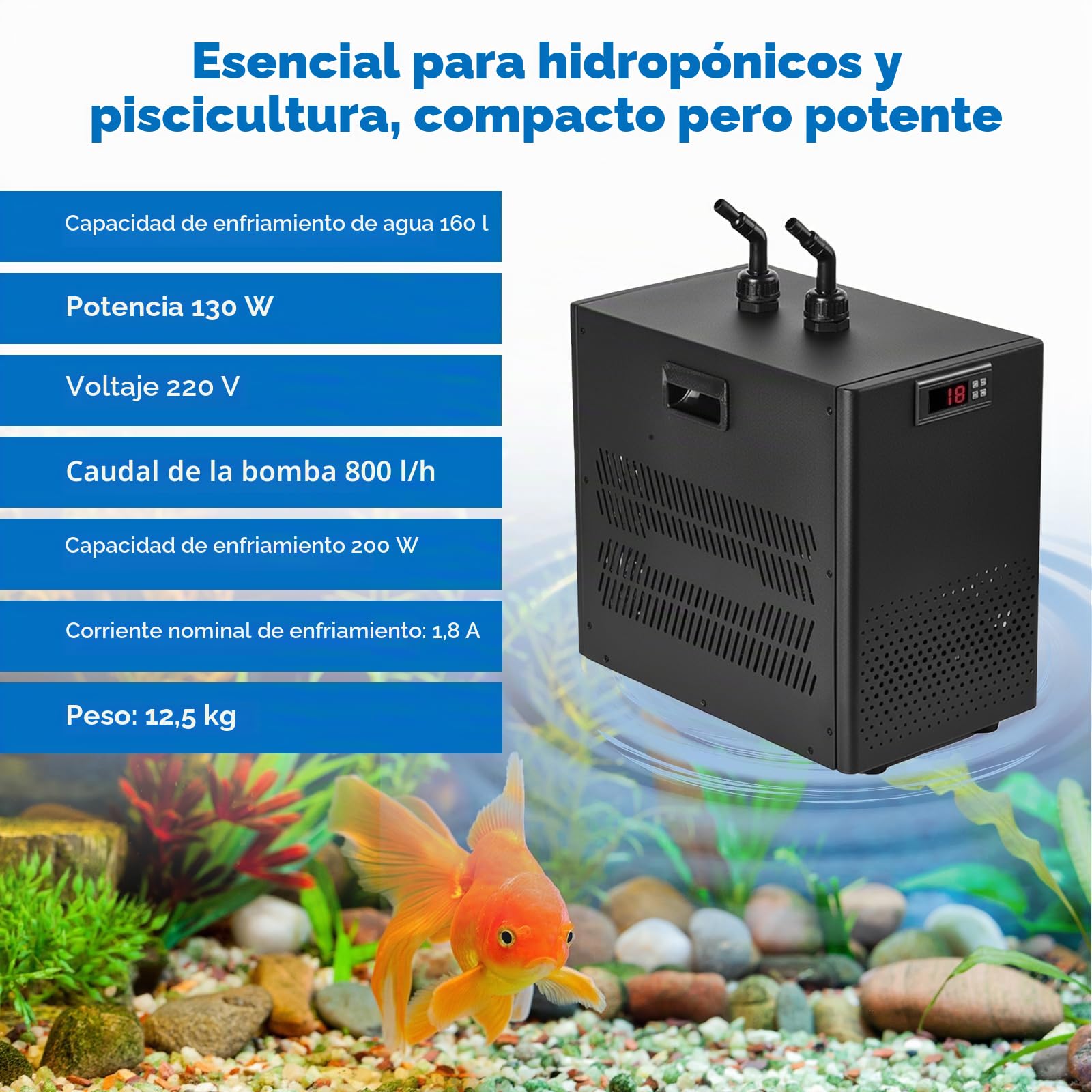 Enfriador Acuario Enfriador de Agua para Acuario 160L Sistema de refrigeración para peceras,para hidroponía,Vida acuática y peceras