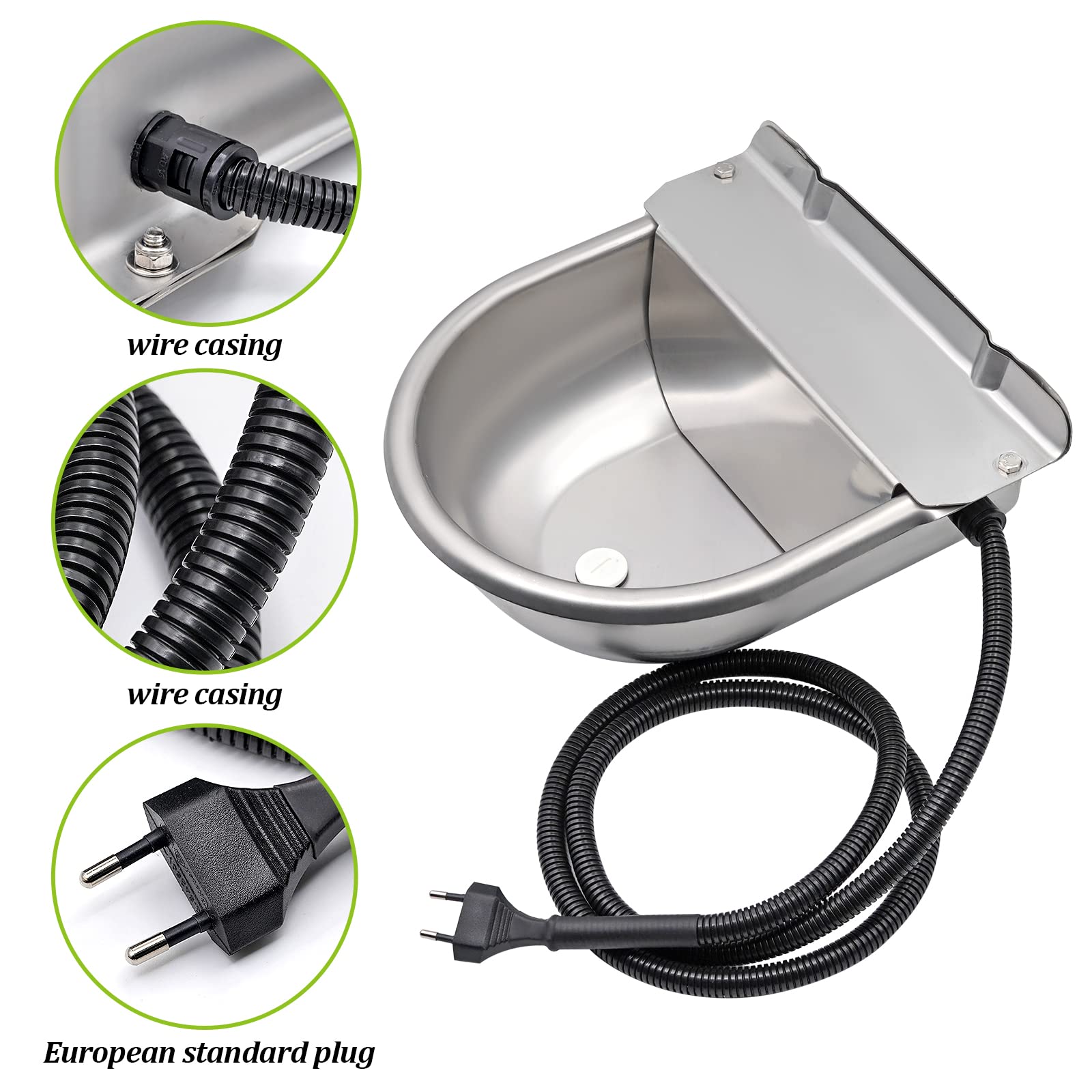 Bebedero con protección contra heladas con Orificio de Drenaje 25 W 220 V Caballo calefactable Bebedero calefactable Flotador para Bebedero termostato automático Bebedero para Caballos Vacas