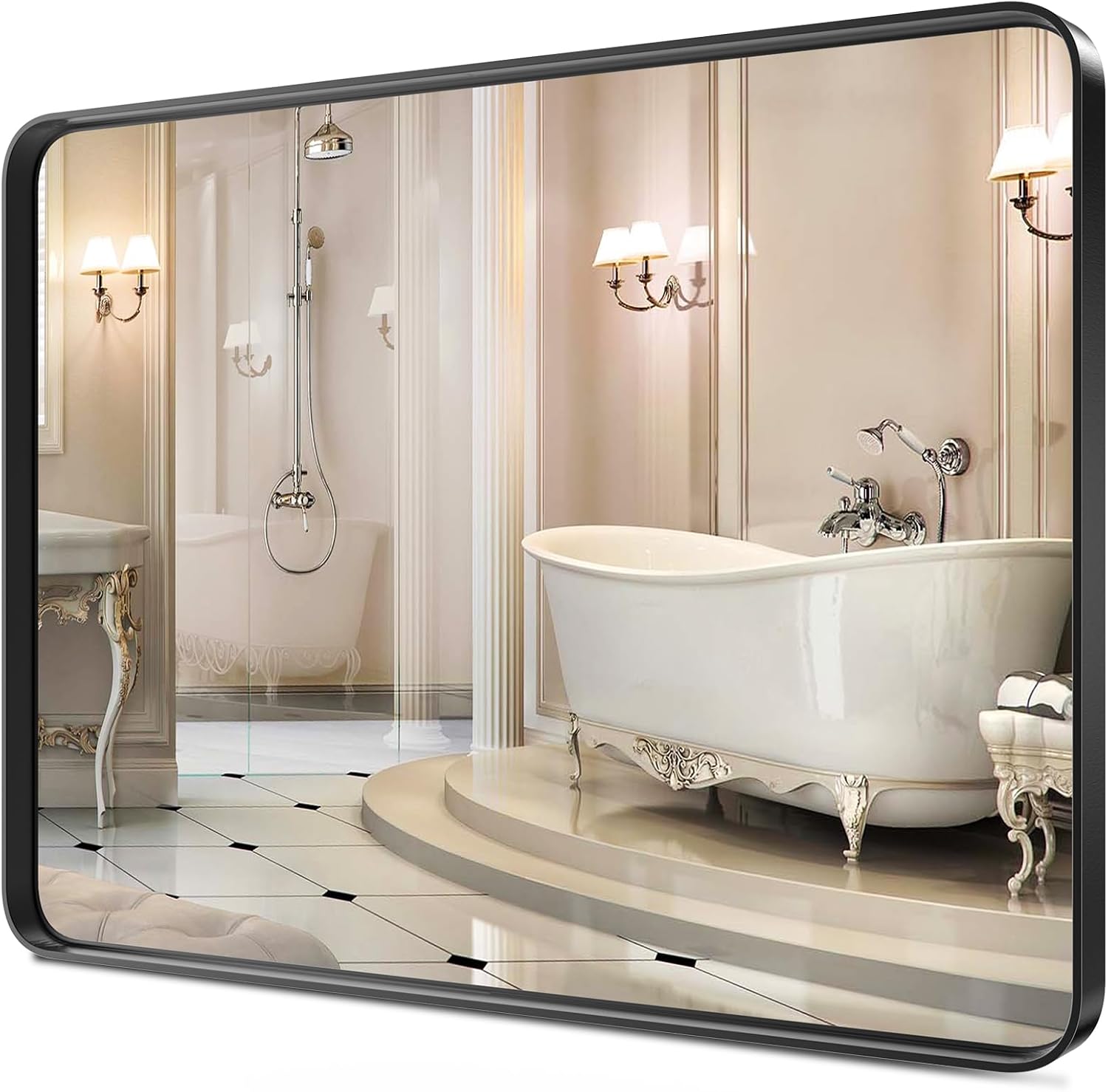 22x30 Vanity Mirror for Bathroom Sink Black Frame Bathroom Mirrors Wall Mounted with Anit-Rust Aluminum Alloy Shatterproof Glass for Over Sink, Rectangular, Vertical & Horizontal Hang