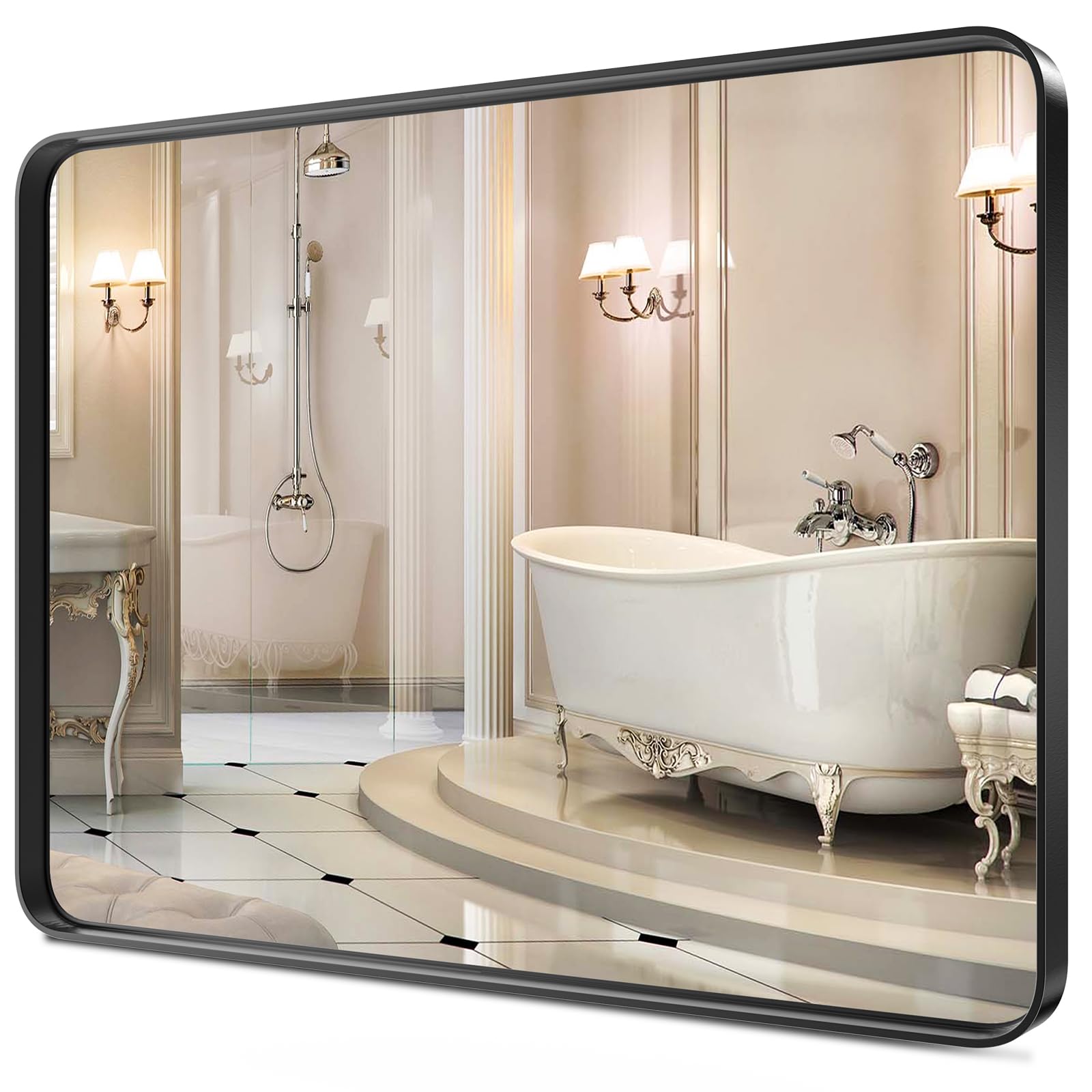 Photo 1 of KMFurnila 30x40 Vanity Mirror for Bathroom Sink Black Frame Bathroom Mirrors Wall Mounted with Anit-Rust Aluminum Alloy Shatterproof Glass for Over Sink, Rectangular,Vertical & Horizontal Hang
