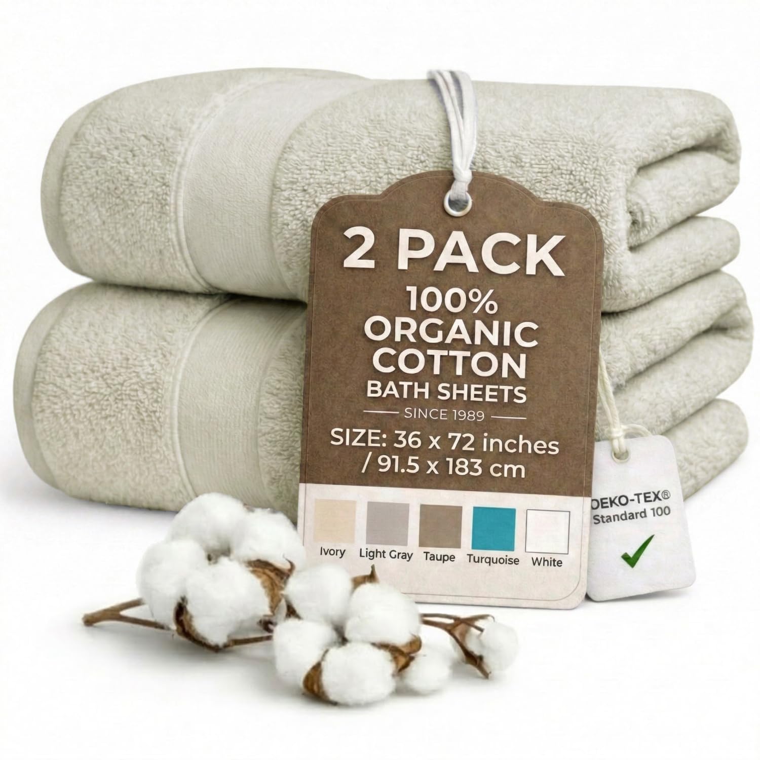 TOWELTIQUE Oversized Bath Towels - 36 x 72 Extra Large Organic Cotton Bath Sheets for Adults | Jumbo Hotel-Size, Ultra Absorbent & Soft | 2 Pack