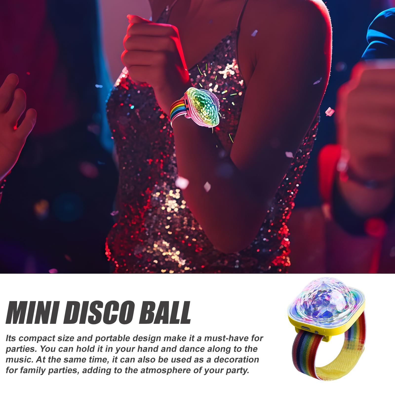 Bola de discoteca con luz para fiestas: WIYETY 8 unidades, 5 modos, mini lámpara LED portátil con ventosa, carga USB, luz para fiesta, coche, baile