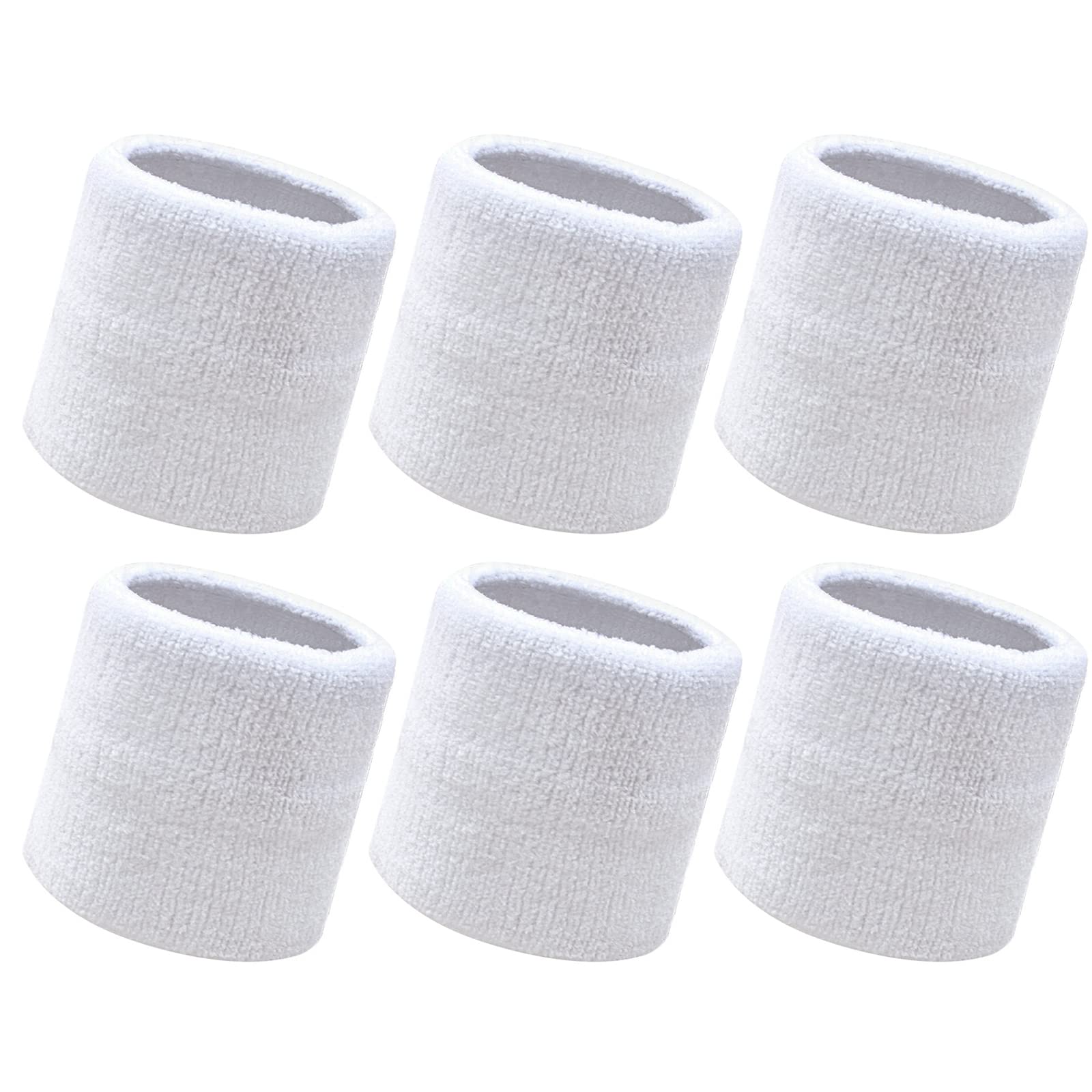 Wristbands Set, 6PC Sports Sweatbands Men Women, Sweat Wrist Sweatbands, Soft Thickened for Basketball Gym Gymnastics Tennis Soccer - White