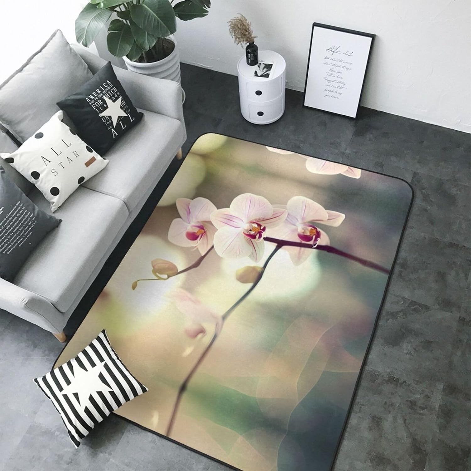 an Orchid. Printed Floor mat 80x58 inches, Non-Slip Decorative Carpet for Bedroom and Living Room