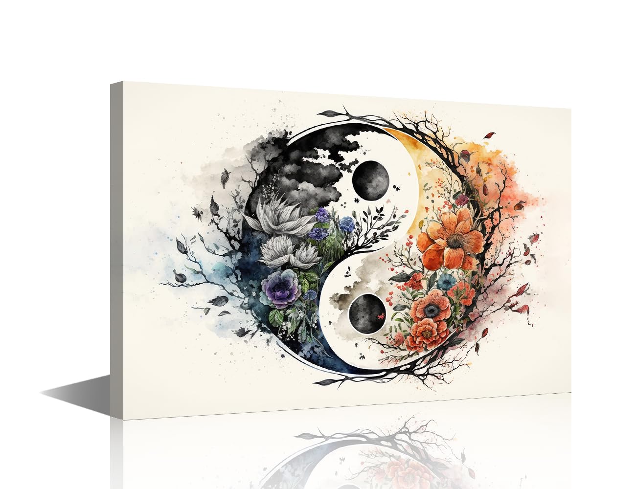 TISHIRON 1 Piece Canvas Wall Art Yin Yang Bedroom Decor Modern Floral Wall Decorations for Living Room Yin Yang Bathroom Decor Wall Art Framed Ready to Hang (24''Wx 36''H)