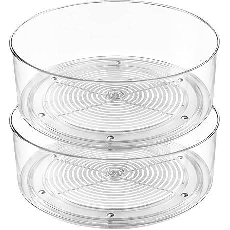 2-Pack Lazy Susan Pantry Organizers for Cabinet, Clear Spinning Storage Bin Trays,...