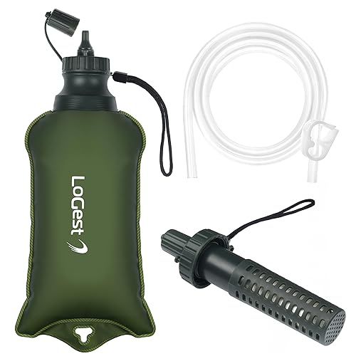 LoGest Bolsa de filtro de agua plegable portátil con manguera - Supervivencia de filtración de agua personal portátil - para kits de emergencia
