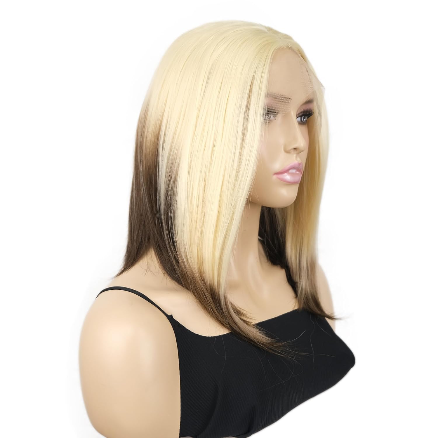 Blonde Bob Wig Brown Ombre Lace Front Wigs for Women Short Straight Middle Part Synthetic Hair for Cosplay or Daily Use