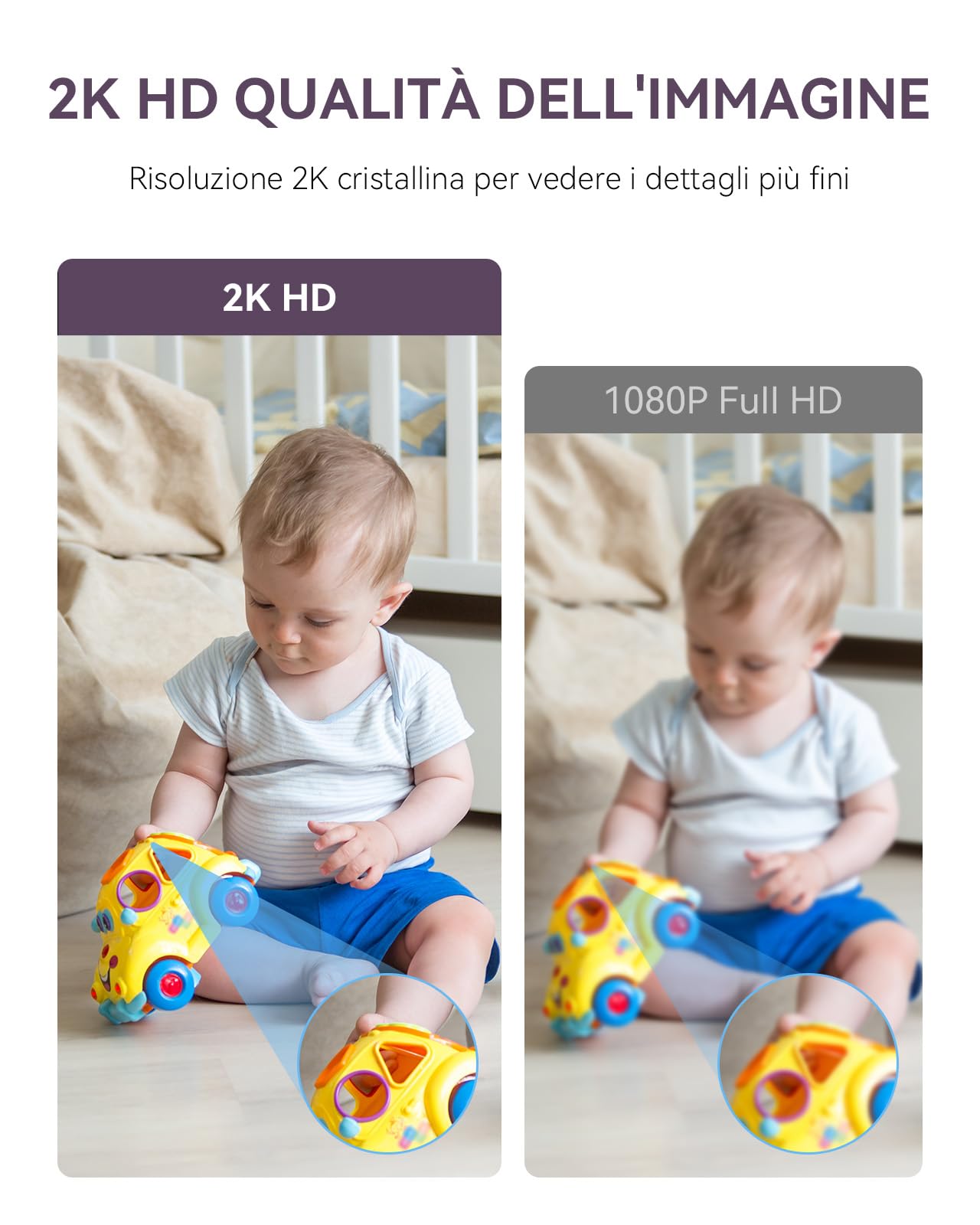 Comfyer telecamera con monitor per bambini di sorveglianza interna girevole con audio bidirezionale, schermo diviso in 4 parti, rilevamento del movimento, visione notturna a infrarossi