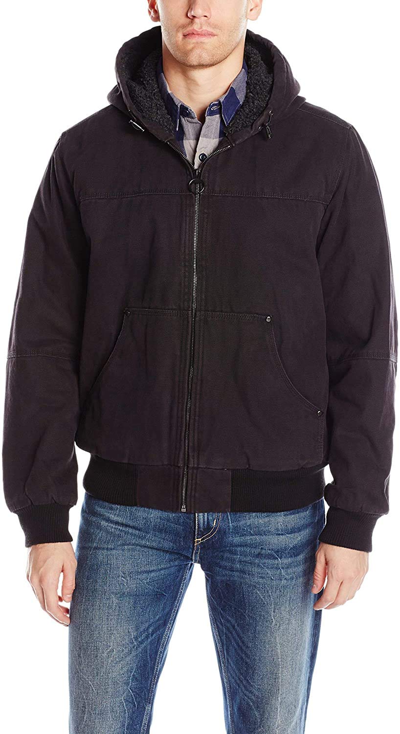G.H. Bass & Co.Men's Cotton Canvas Bomber with Buffalo Plaid Flannel Sherpa Hood