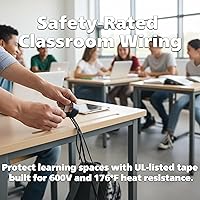 Vista 7 de Gaffer Power Cinta eléctrica negra (paquete de 10) Cinta de alambre de vinilo de PVC de 7 mil Resistente al calor y al fuego 3/4 pulgadas x 66