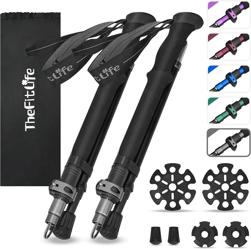 TheFitLife Folding Trekking Poles for Hiking, Lightweight Walking Sticks | 7075 Aluminum, EVA Grip, Metal Flip Locks - Sturdy for Trails, Hiking, Camping & Backpacking, Perfect for Men & Women