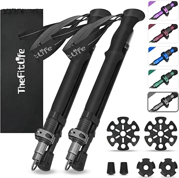 TheFitLife Collapsible Trekking Poles for Hiking   Lightweight Folding Walking Sticks for Men and Women with Extra-Long Foam Handle and Metal Flip Lock