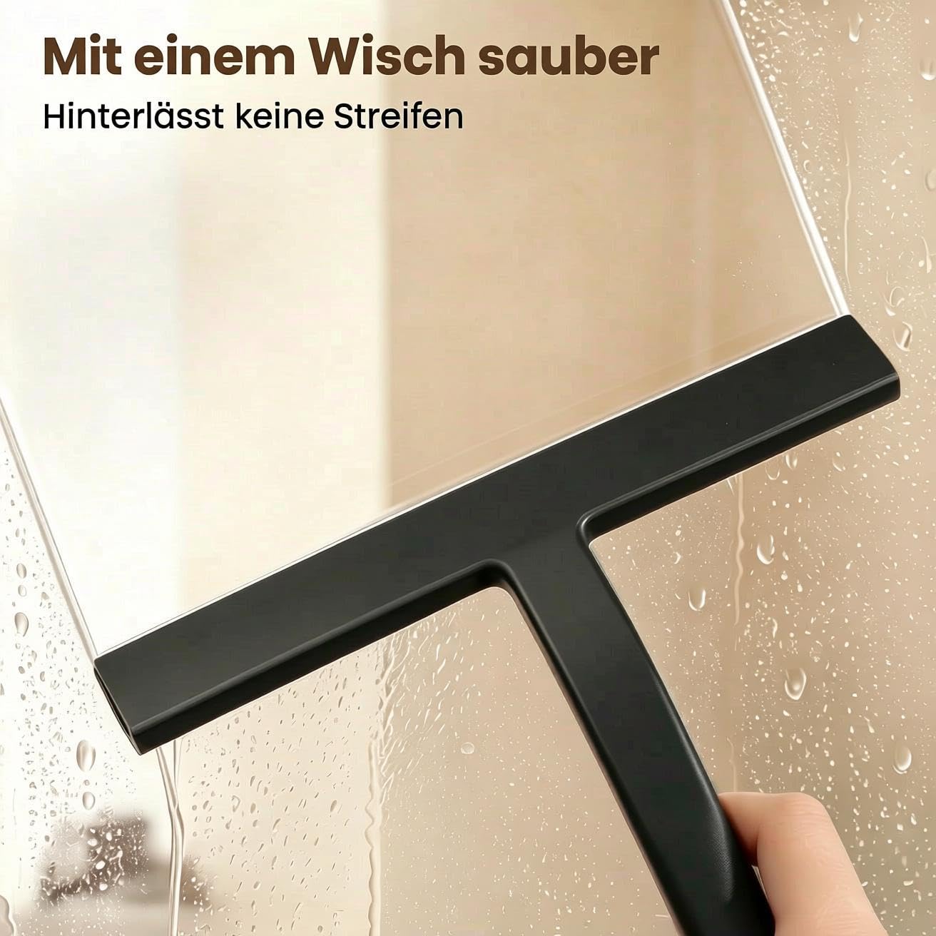 Duschabzieher Silikon mit Haken, Streifenfreies Abziehen ohne Quietschen | 25cm Abzieher Dusche Schwarz für Duschabtrennungen, Wände, Spiegel, Fenster und Autoscheiben, Rutschfester Griff