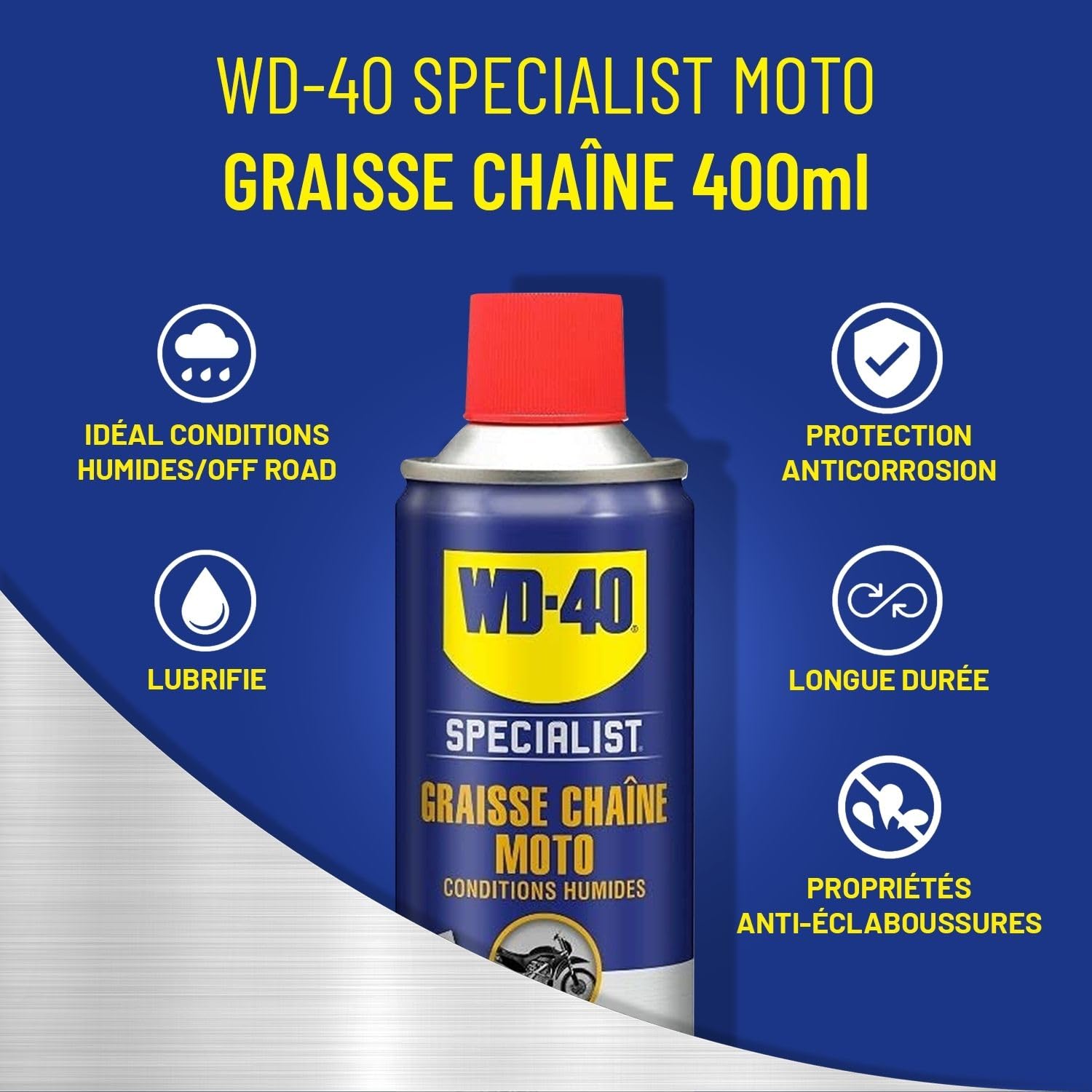 WD-40 SPECIALIST Kit d'entretien Moto Complet - Pack de 5 produits + outils | Kit des essentiels de l'entretien moto - Nettoyer, lubrifier et faire briller la moto - Brosse et chiffon inclus