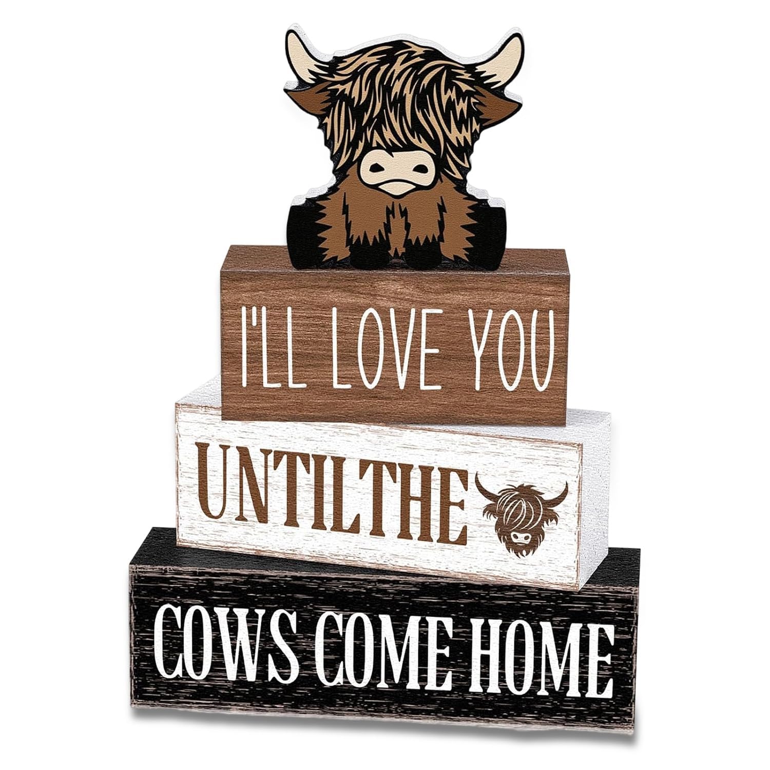 4 Pcs Highland Cow Decor Set, Wooden Home Ornaments for Living Room & Bedroom, Cow Decor with Farmhouse Style, Boxed; Includes Highlandcow, Highland Cow Bathroom Decor, Farmhouse Bathroom Decor (B)
