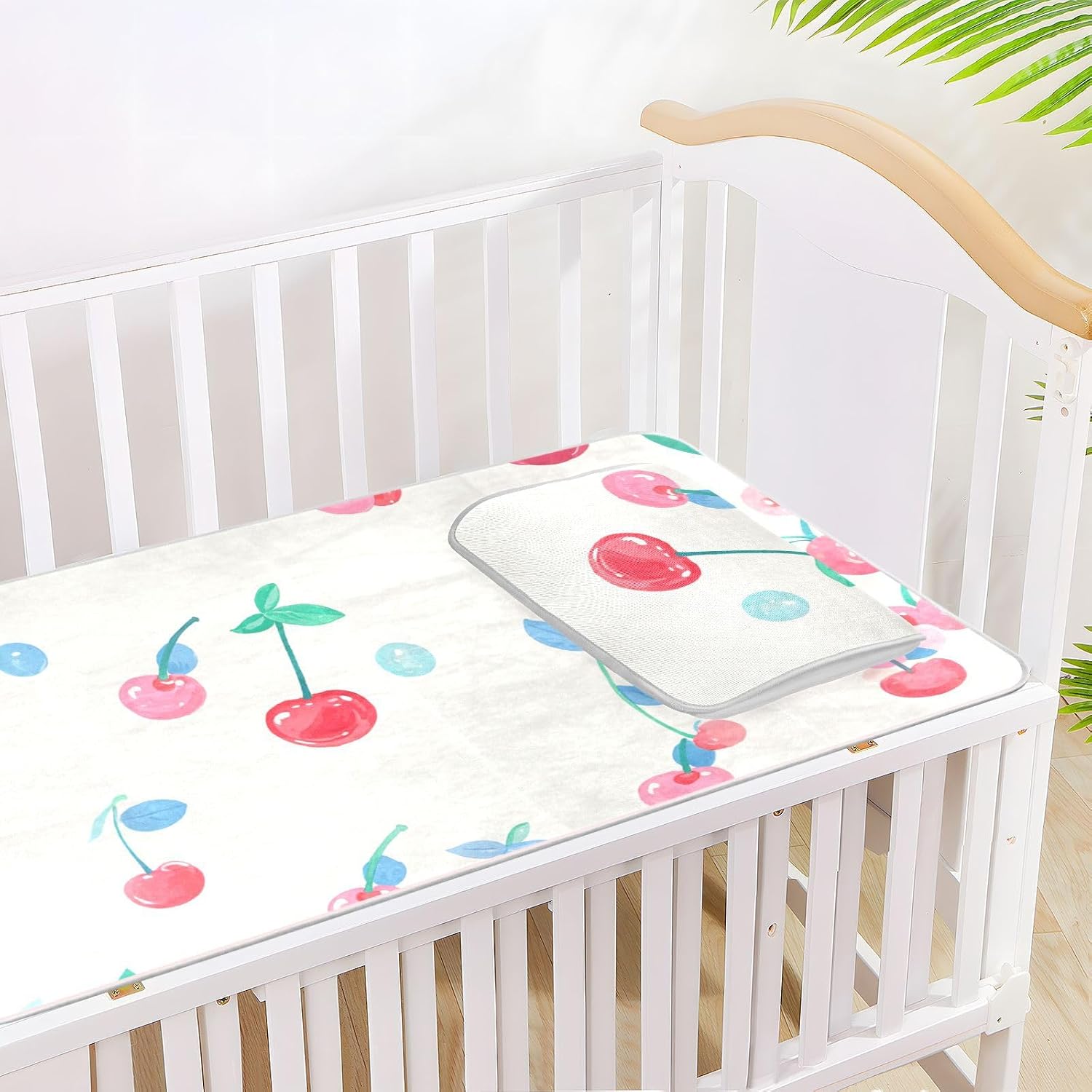 Cooling Baby Play Mattress 28" x 52"Absorbent Pads for Bed for Baby&Toddler Watercolor Cherry Red Cute