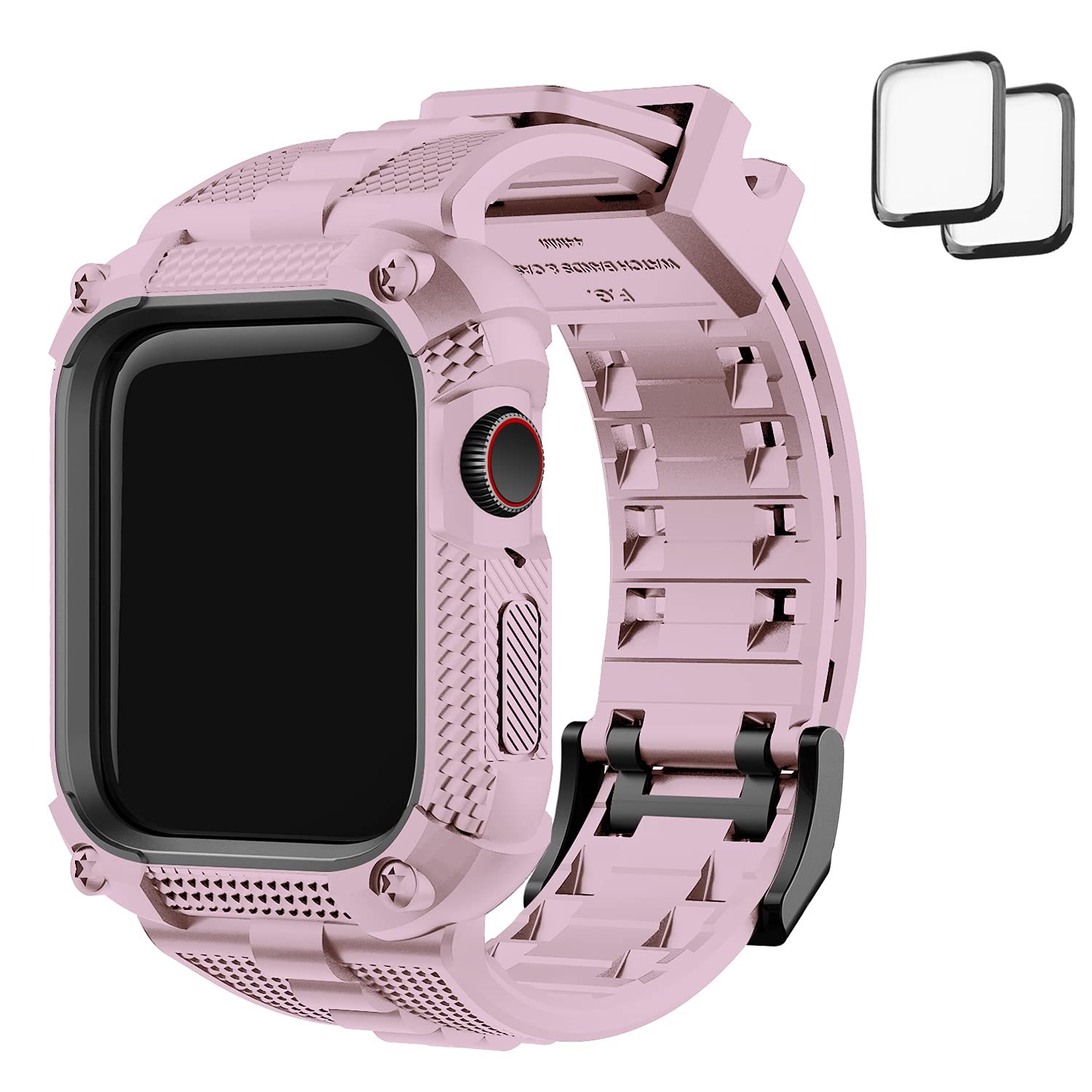 Fullmosa Compatible with Apple Watch Band 40mm with Bumper Case, Rugged Band Strap with Screen Protector for iWatch Series 6/5/4/SE, Pink(Watch not Included)