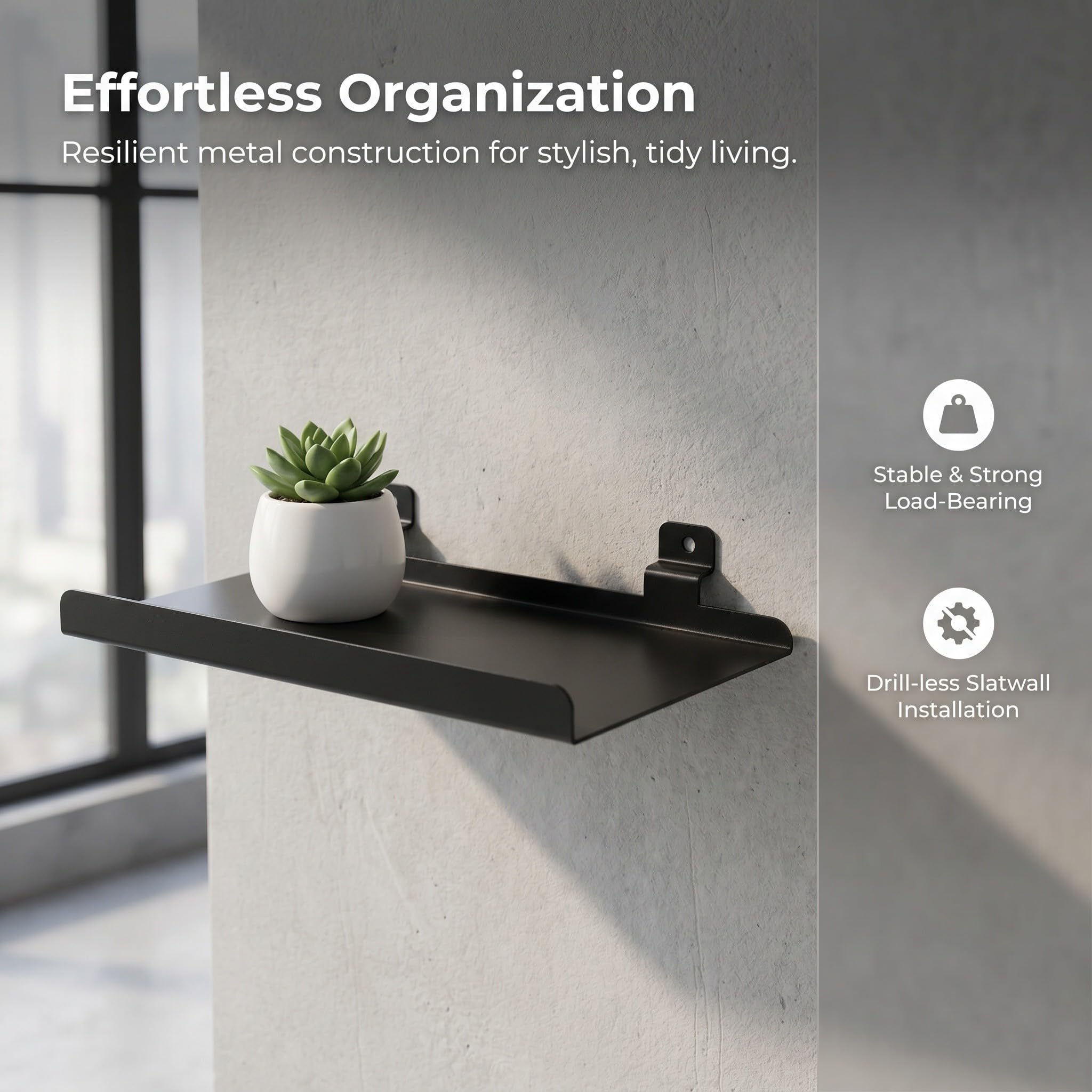 2 Pezzi Mensola da Parete in Metallo Nero Bordatura Minimalista e Struttura Stabile, per Esposizione di Oggetti e Foto in Negozi e Casa