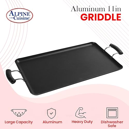 Miniatura 4 de Alpine Cuisine Sartén de aluminio de 19 x 11 pulgadas  Revestimiento antiadherente y resistente al calor  Plancha de estufa de gas para utensilios