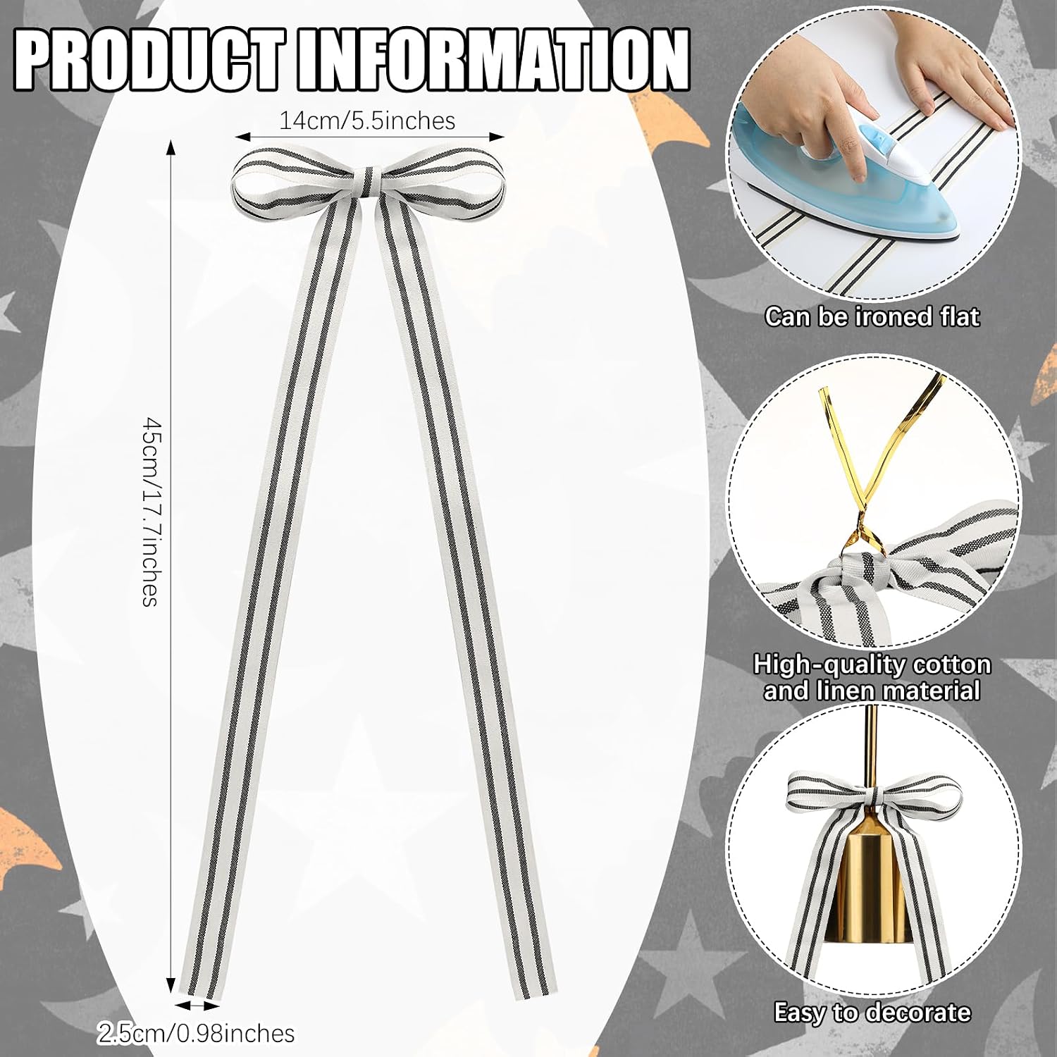 Suncalla 24 Pcs Black and White Striped Halloween Ribbon Bows 6 x 18 Inch