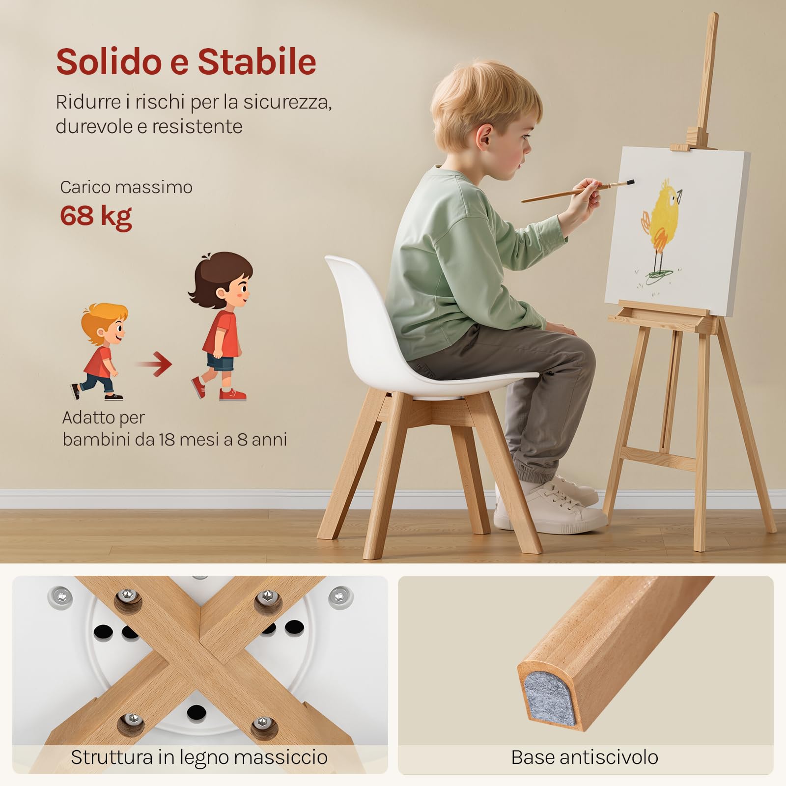 WOLTU Sedia Bambini Sediolina da Tavolo Piccola Poltroncina Bimbi per Cameretta Plastica e PU Bianco