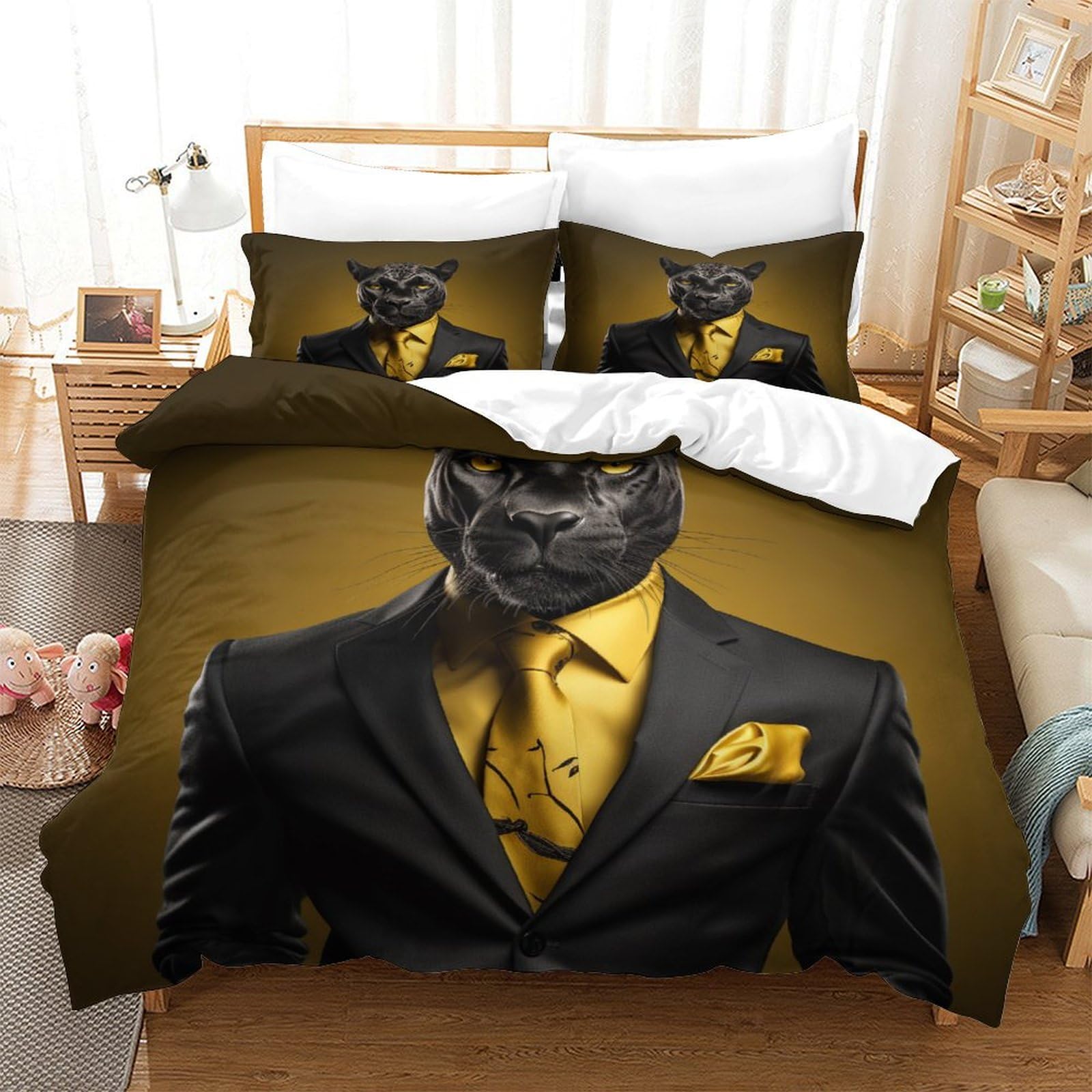 P1S9U7W5Y 3D Printed Cool Dog Suit Duvet Cover Set 3pcs Microfiber Animal Bedding Set Double