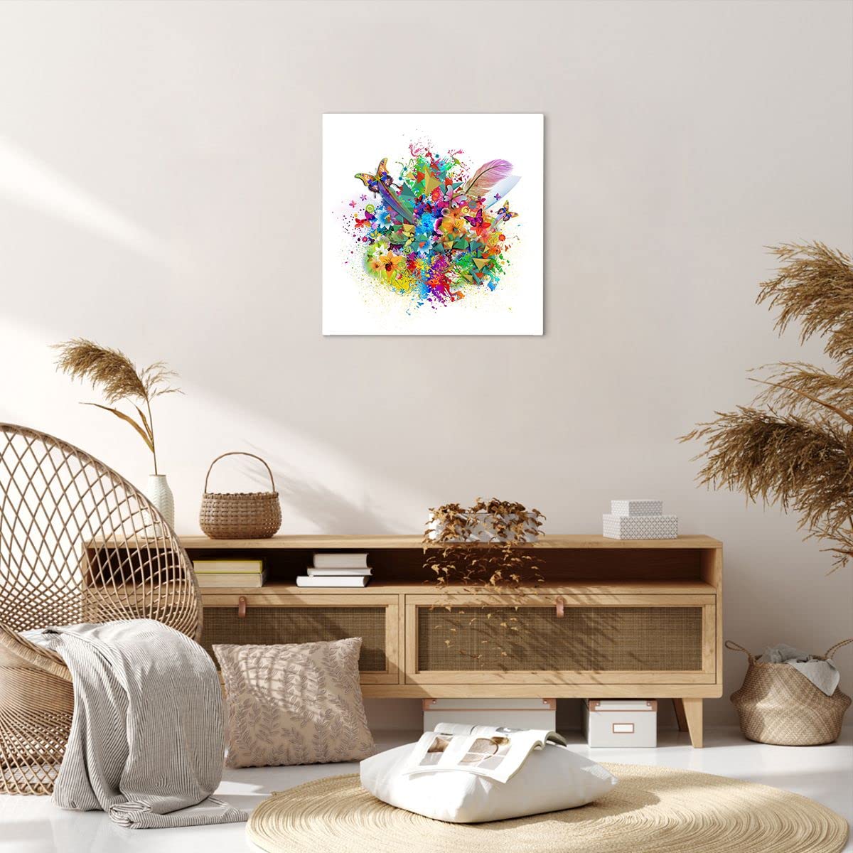 Quadro Su Tela Con Farfalle E Fiori - Stampa Artistica Con Scritta Keep Life Simple - 30x40 Cm, Arredamento Camera Da Letto