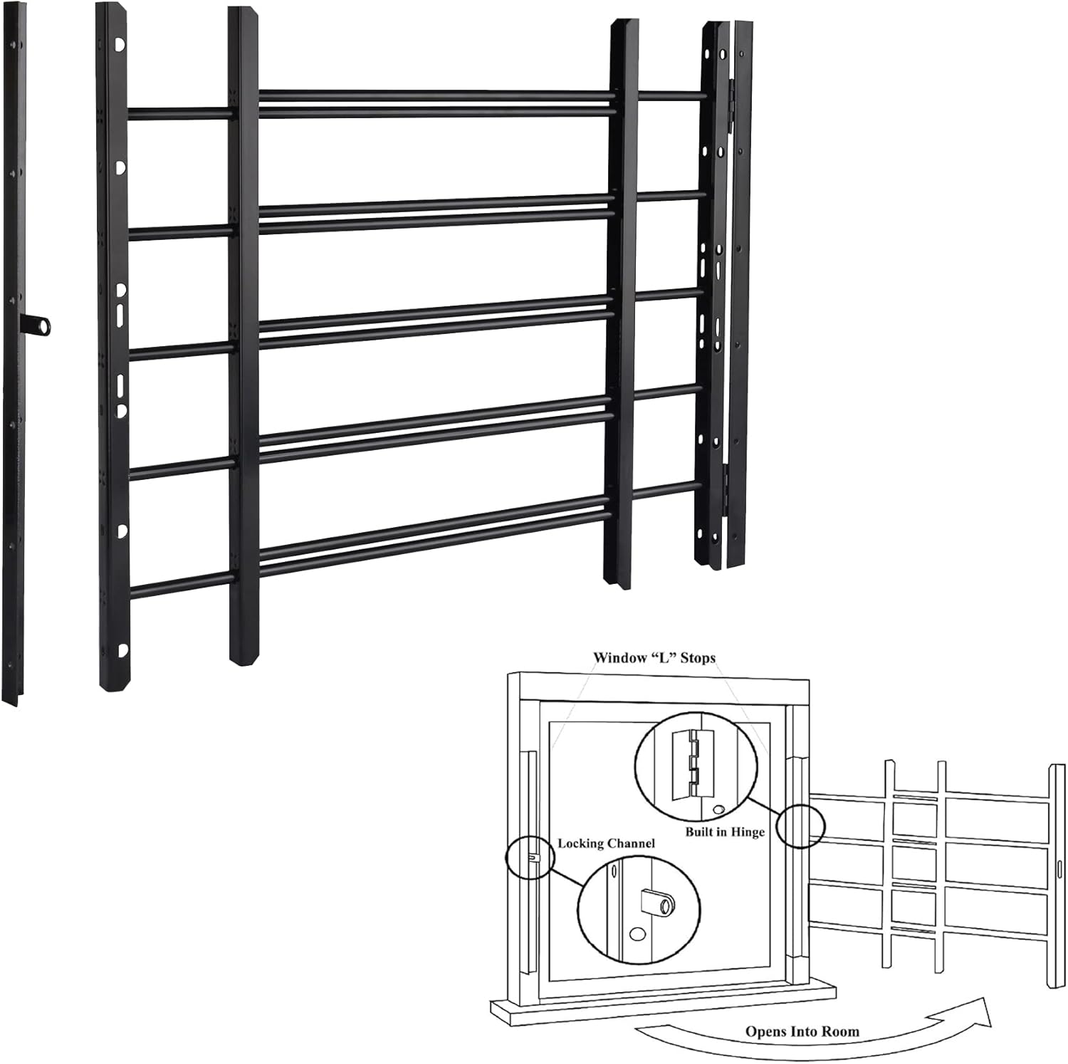 Grisham PP SPAG Window Security Bars with QuickRelease Egress, (Black