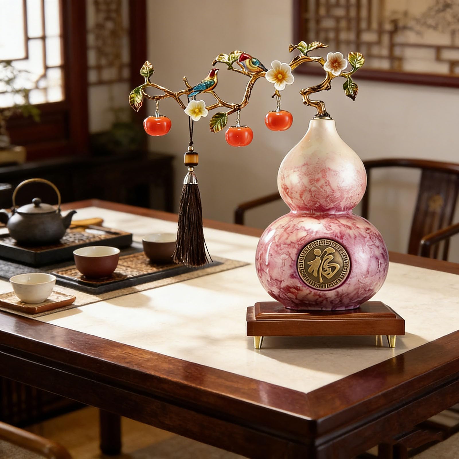 Feng Shui ceramiczna tykwa Wu Lou, tradycyjny chiński wystrój powodzenia dla bogactwa i zdrowia, prezent amulet błogosławieństwa dla bliskich, przyjaciół rodziny,A
