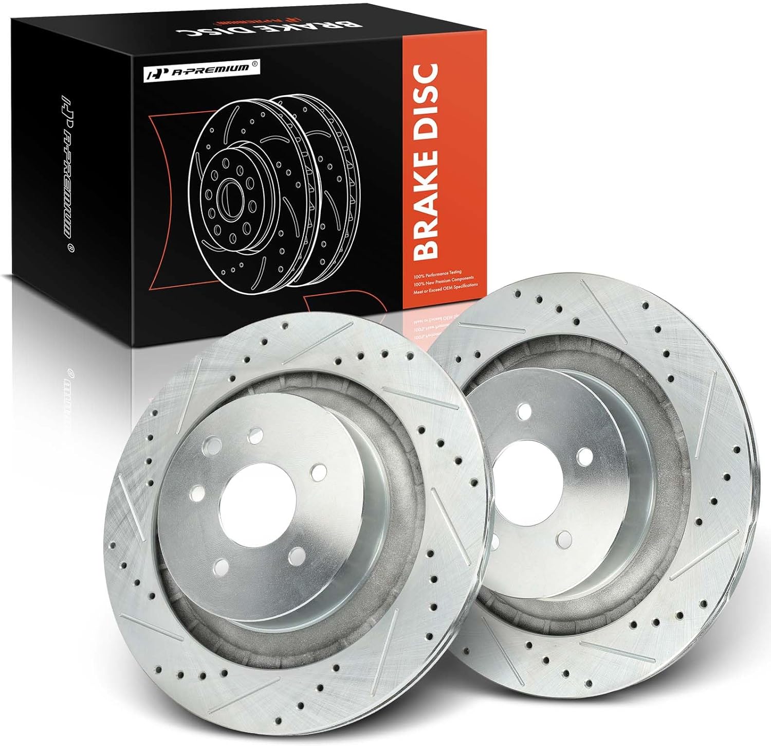 A-Premium 13.78 inch (350 mm) Rear Drilled and Slotted Disc Brake Rotors Compatible with Select Infiniti and Nissan Models - Q60 2014-2015, G37 2008-2013, 350Z 2009, 370Z 2009-2020, Z 2023, 2-PC Set