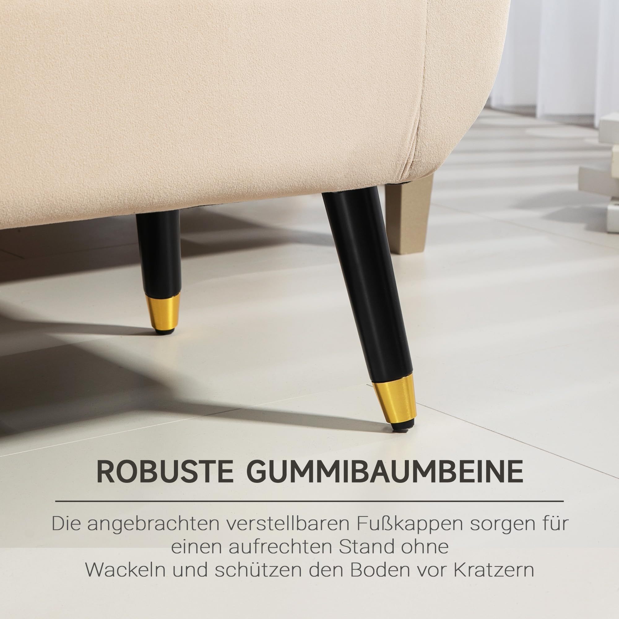HOMCOM Sitzbank mit Stauraum Armlehnen Polsterbank mit Samtoptik, Sitztruhe mit Holzbeine, Truhenbank für Wohnzimmer Schlafzimmer Flur 107 x 42 x 65 cm, Beige