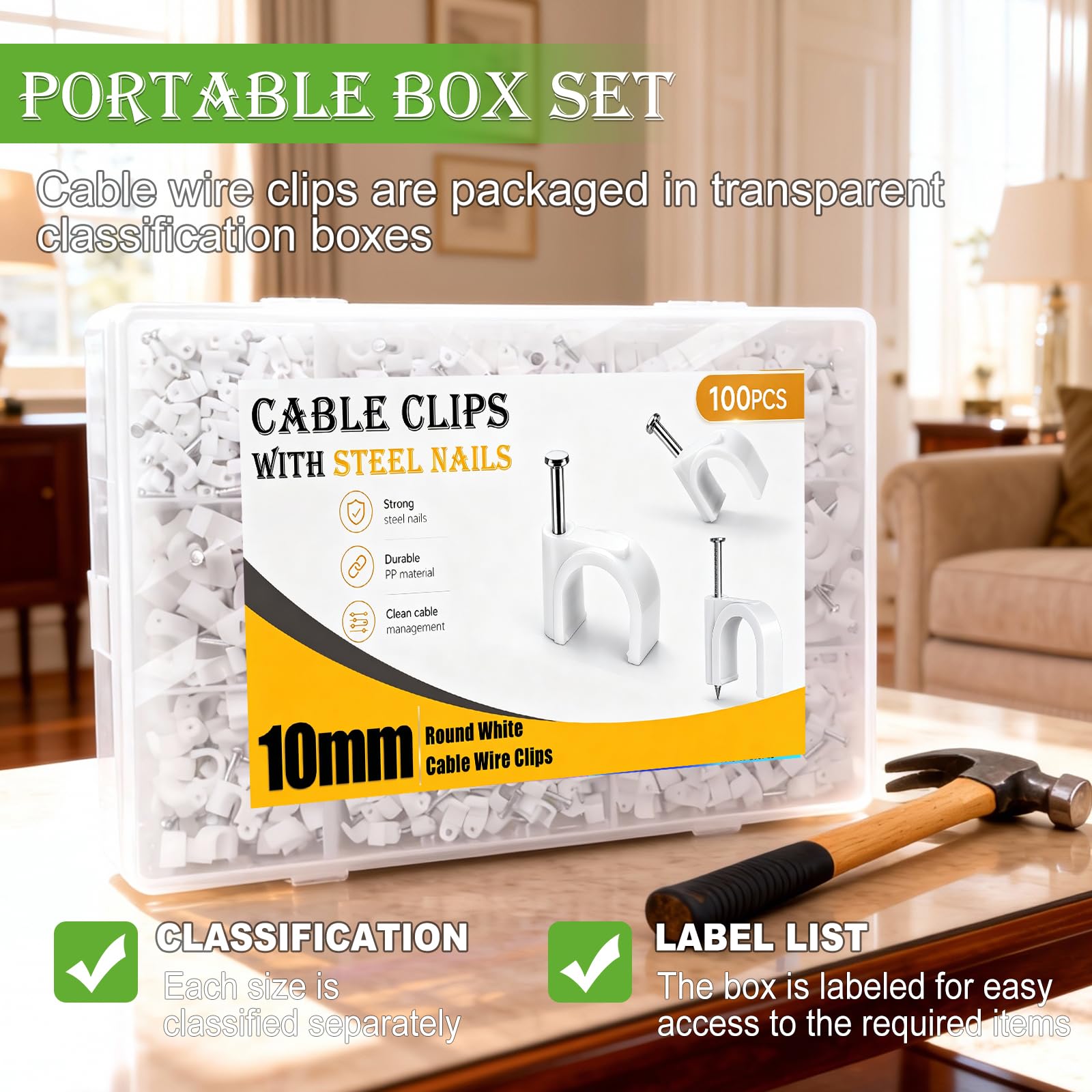 mxuteuk 100PCS Cable Clips with Steel Nails,10mm Round White Cable Wire Clips,Wall Clips for Cords,Cable Cord Clips for RG6 RG59 CAT6 RJ45 — Amazon image 4