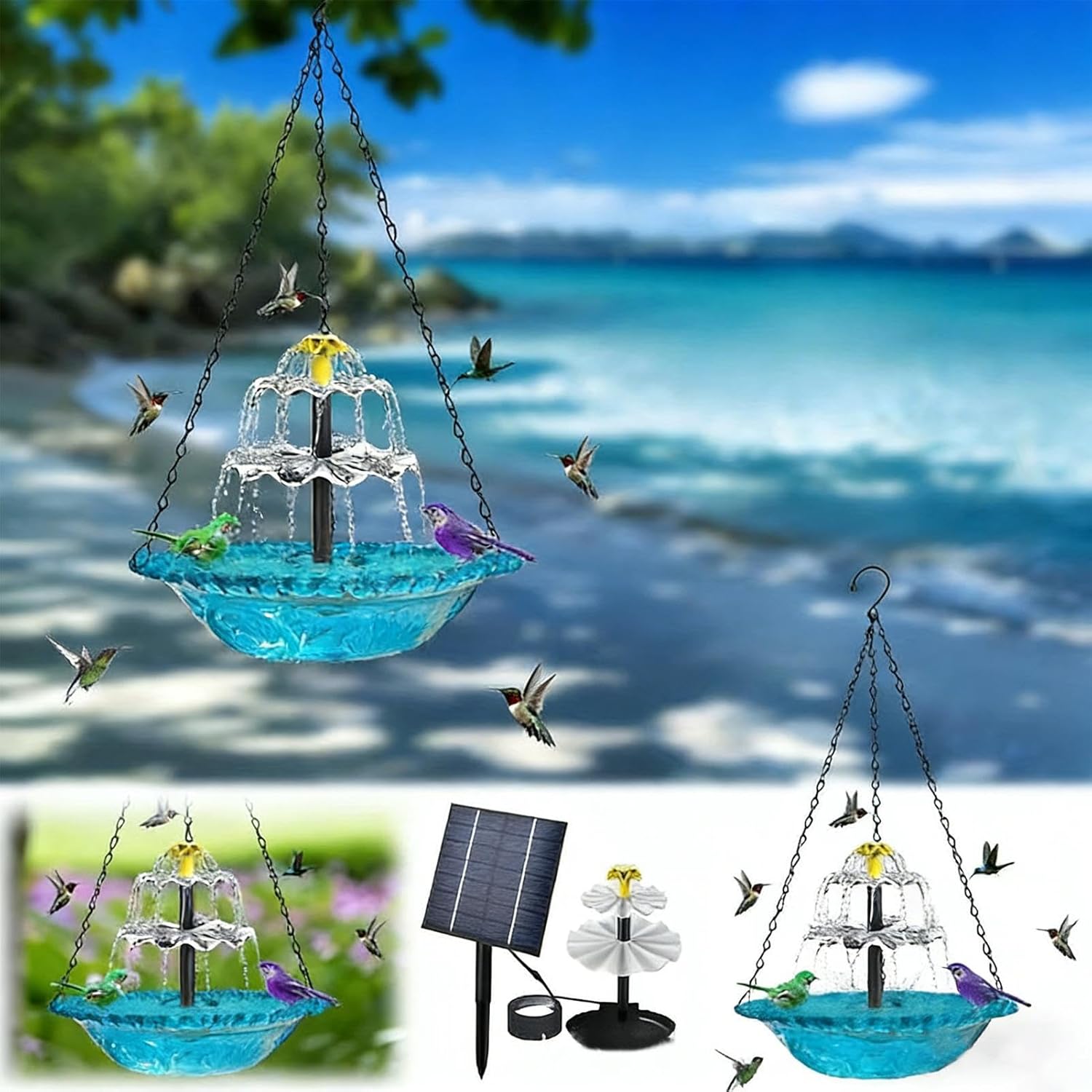 Bird Bath Solar Fountain,Garden Water Fountain Birdbath,Solar Powered Hummingbird Birdbath - for Outdoor Garden Yard Backyard Patio