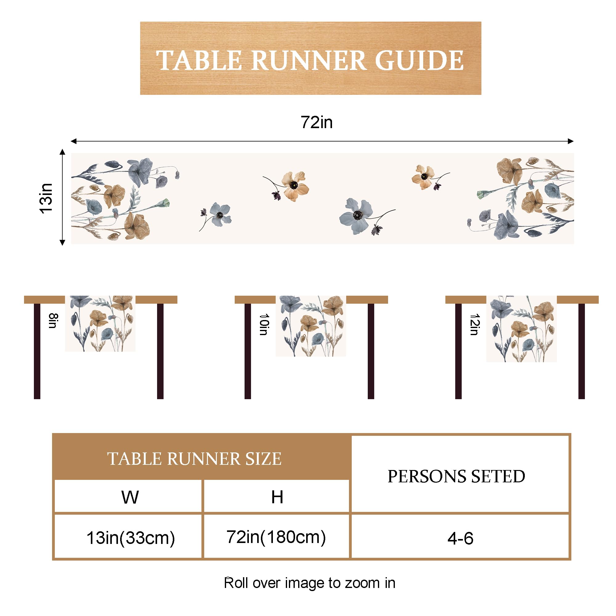 MAIBAOTA Camino de mesa de primavera, decoración de primavera para el hogar, cocina, comedor, decoración de mesa de comedor, hojas de amapola marrón