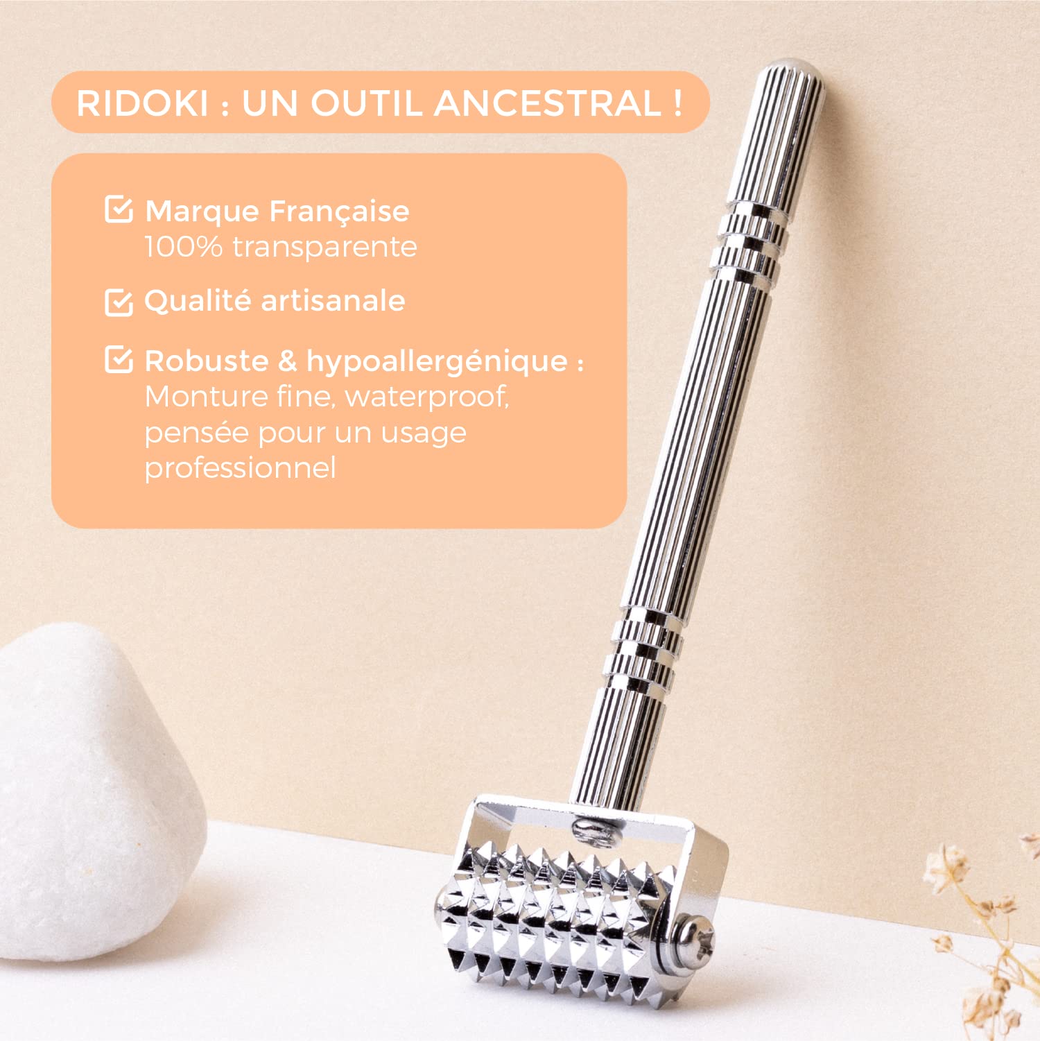 ROLL ON JADE - Ridoki Silver - Rouleau Masseur Visage Anti-Age - Roller Visage Lifting Naturel, Lissant, Raffermissant, Stimulant