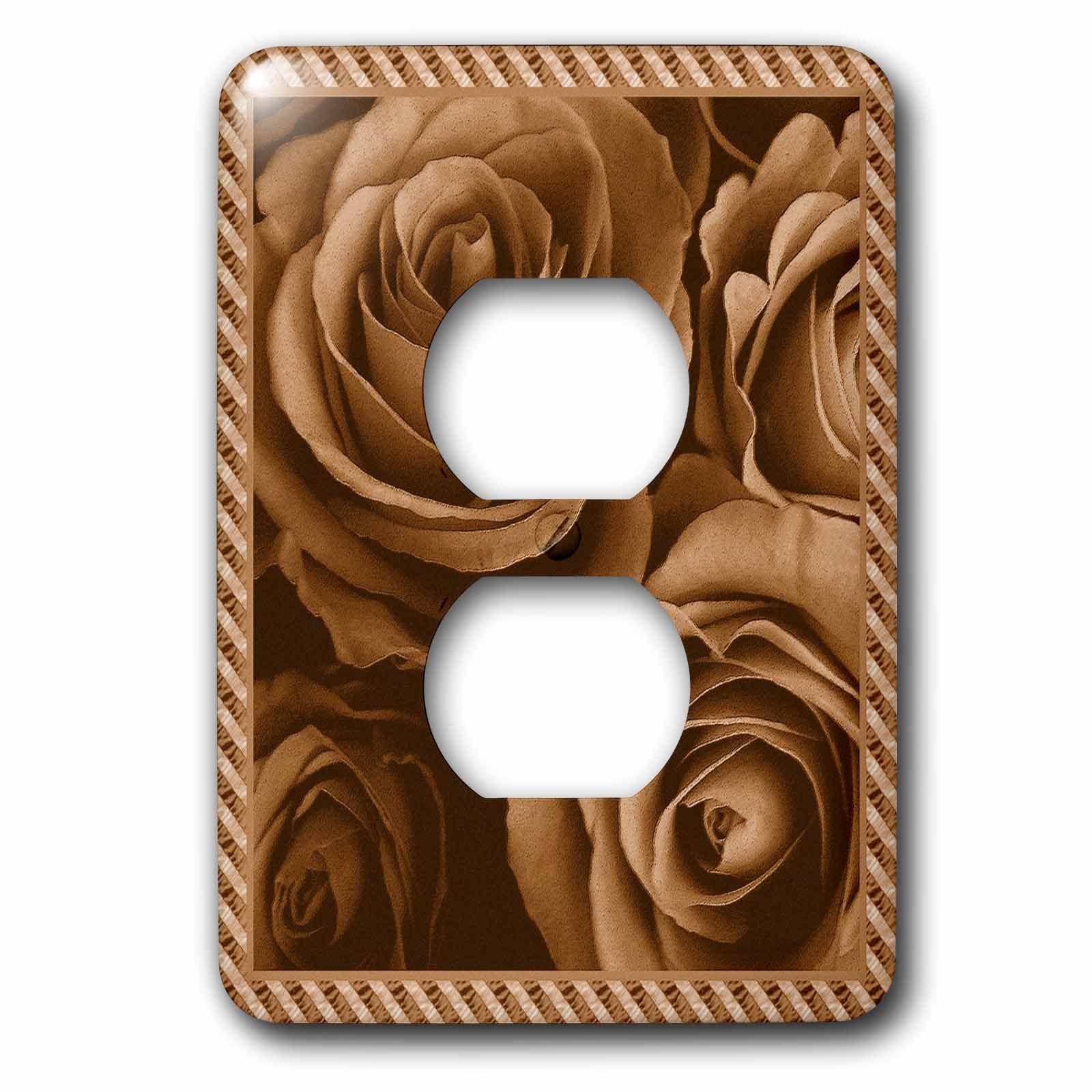 Plaque double prise de courant imprimée roses au chocolat au lait
