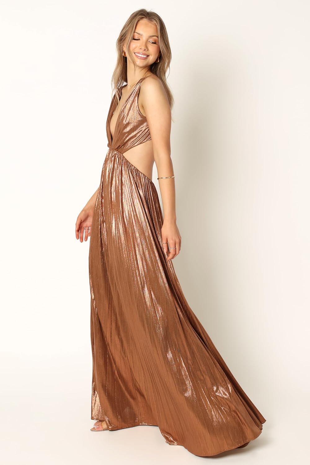 Petal & Pup Womens Shania Pleated Maxi Dress - Bronze - Image 4