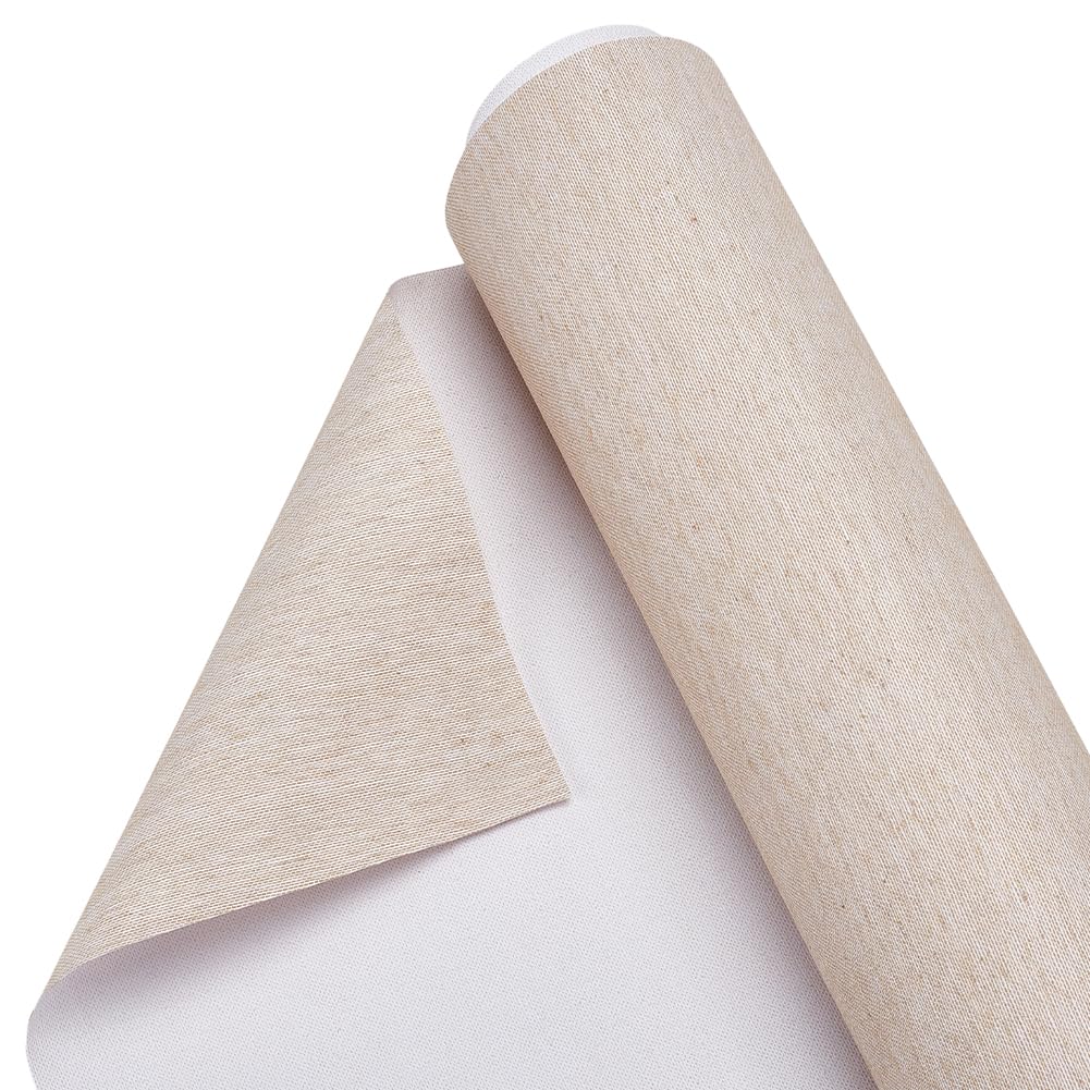 OLYCRAFT 10 m x 37 cm Rollo de tela de lino natural Rollos de lienzos flexibles con superficie uniforme lienzos para pinturas para decoración DIY con fondo pintura al óleo